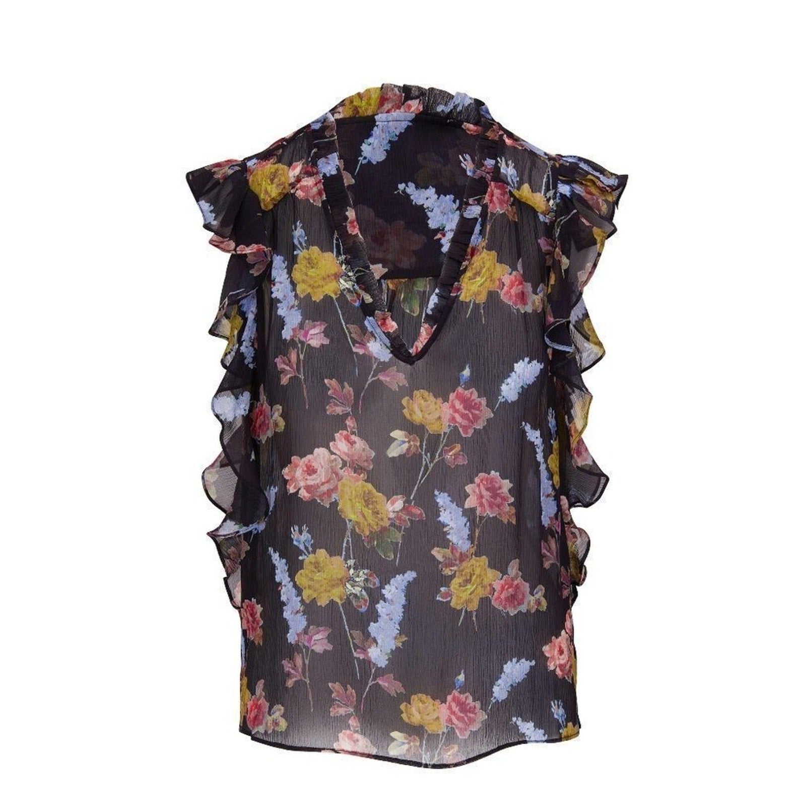 NEW PAIGE  Silk Ruffled Blouse - Multi - size XS