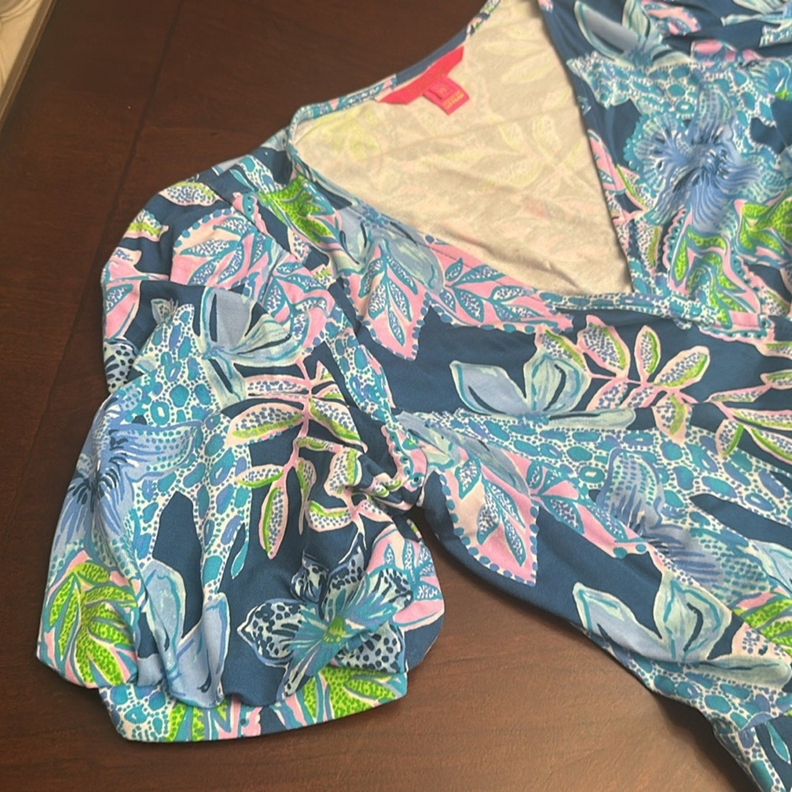 Lilly Pulitzer Kessler Wrap Dress Macaw Blue Tall Me About It - size M