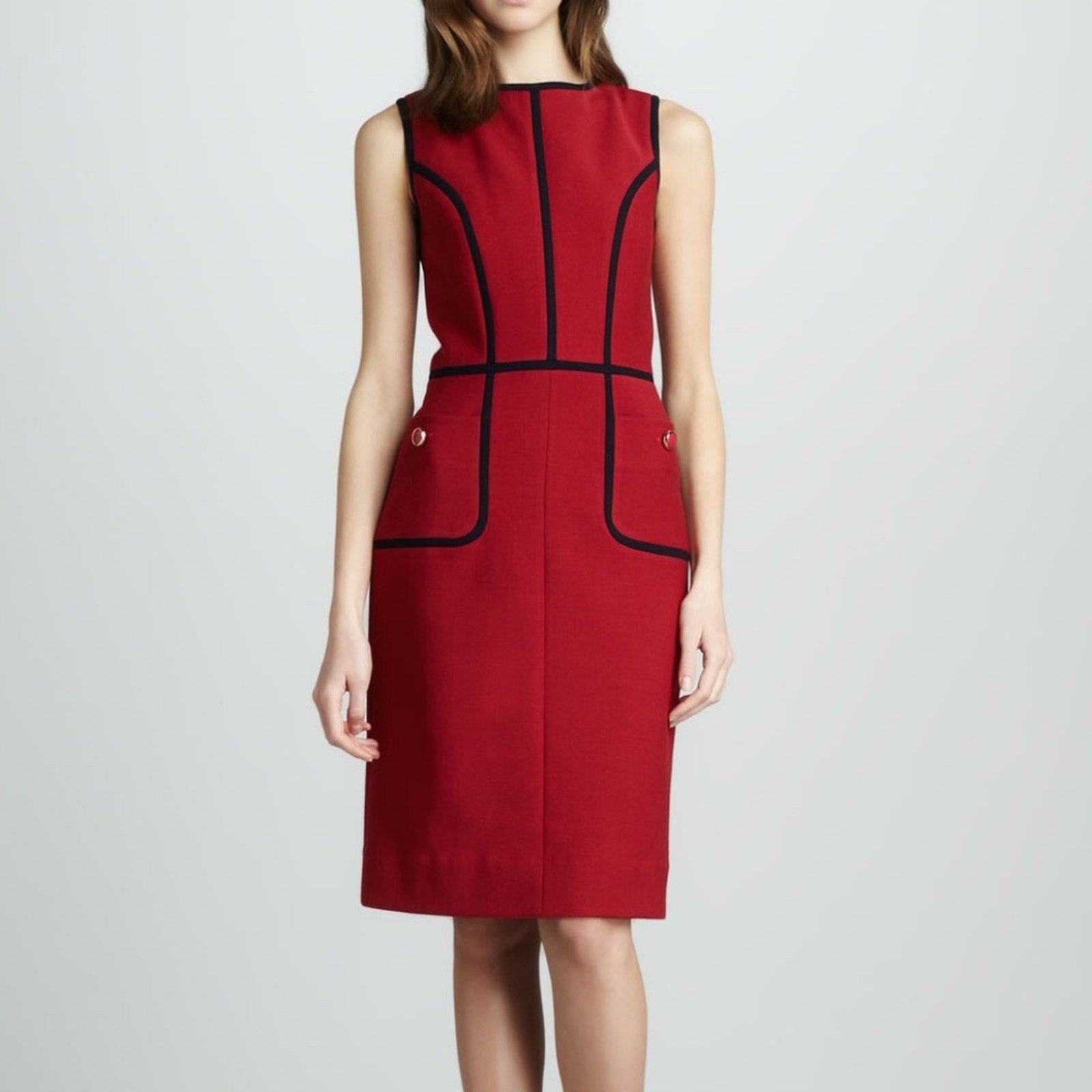 Tory Burch Azalea Contrast Piping wool blend Dress in Red and Navy - size 0