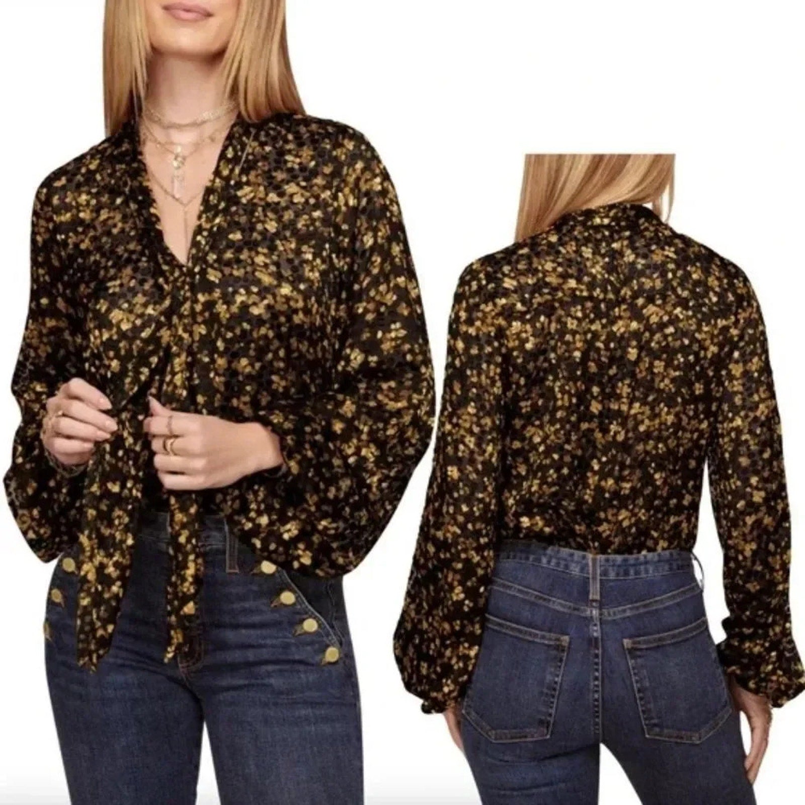 NEW Ramy Brook Billie Top Secretary Bow Sheer Textured Size XS