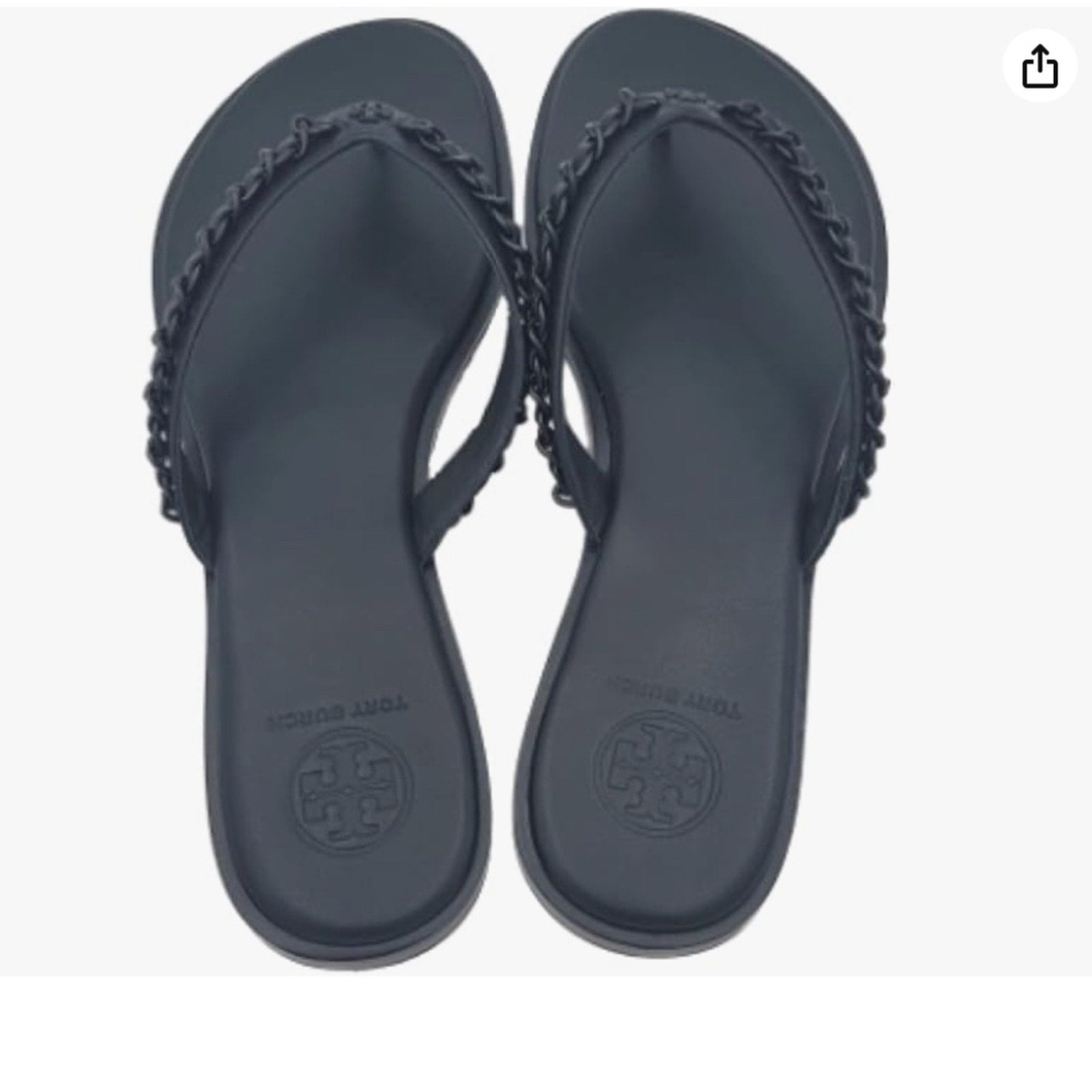 NEW Tory Burch Black Paris Nappa Women's Chain Thong Flat Sandal - 9