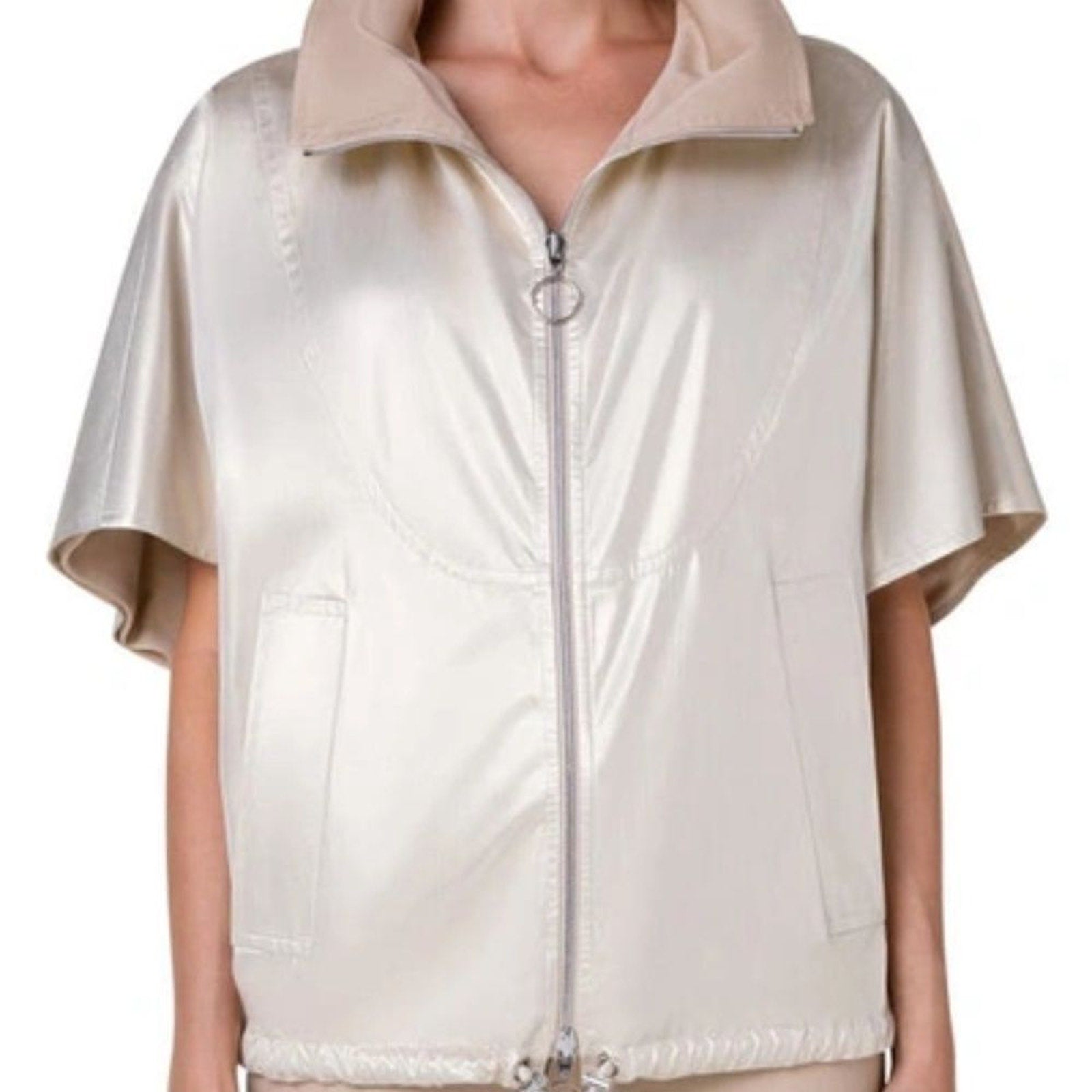 NEW Akris Punto Metallic Gabardine Short-Sleeve Reversible Jacket - size 14
