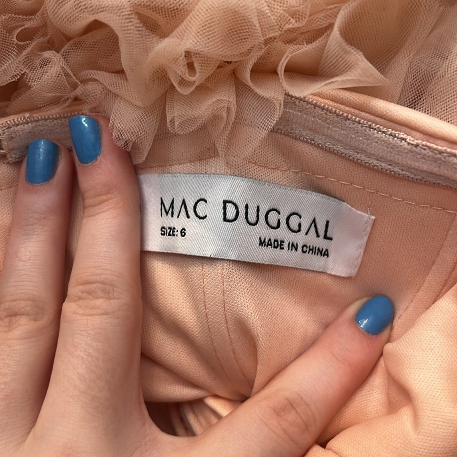 MAC DUGGAL Pink Strapless Tulle Ruffle Gown - size 6