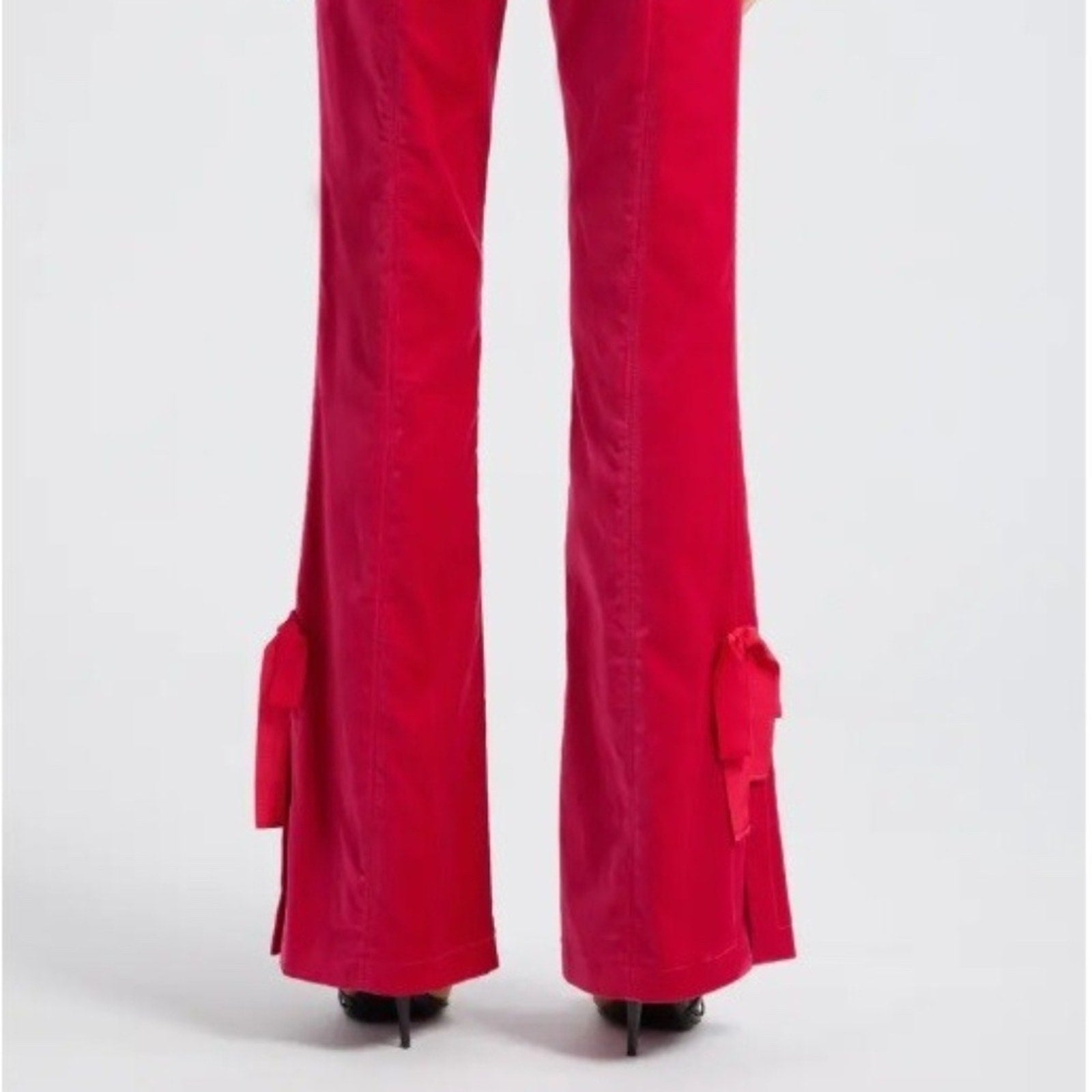 NWT Cinq A Sept Women Pants Lou Pink Tie Velveteen Berry Red Bow - size 0