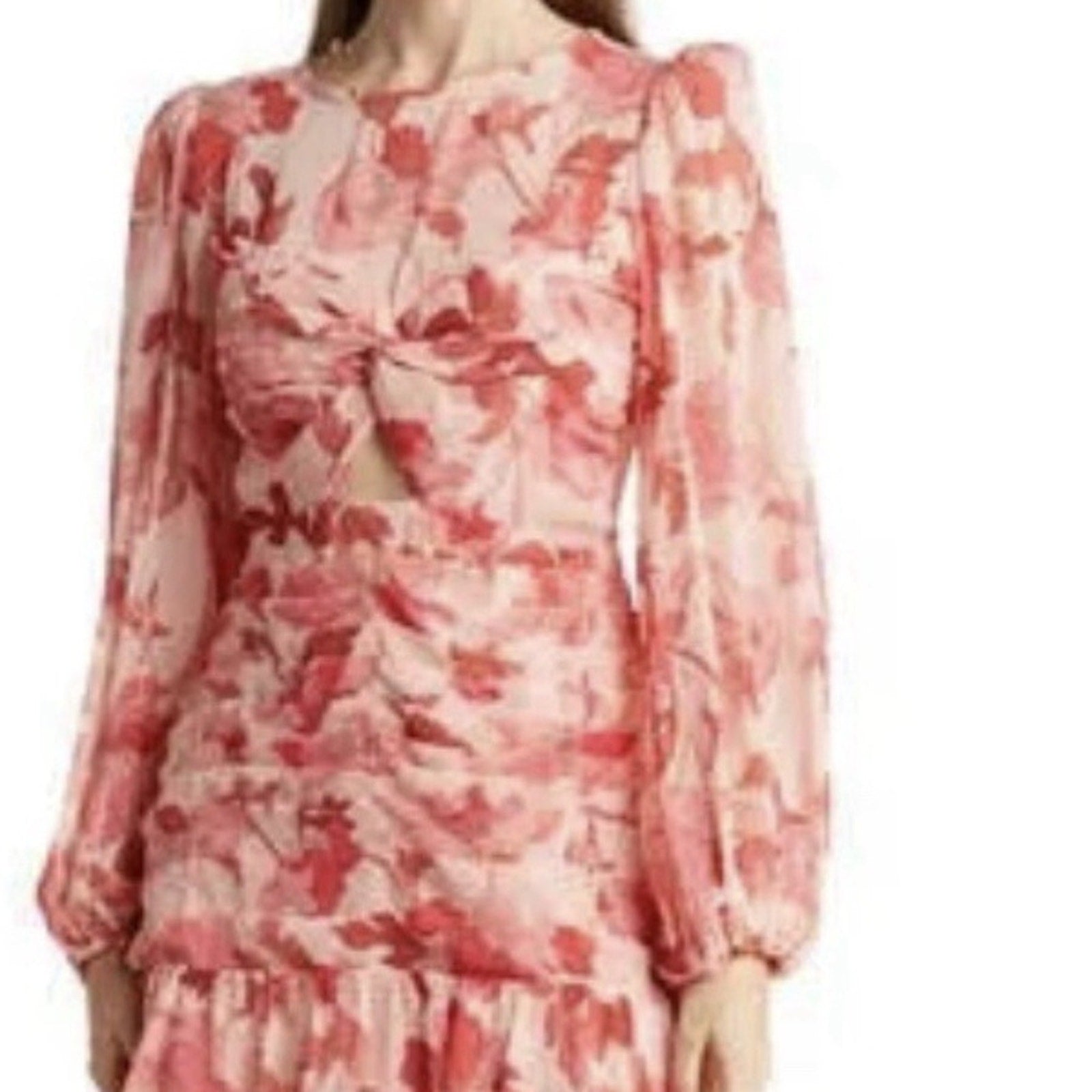 NEW Astr The Label Floral Long Sleeve Dress Pink Floral Keyhole Cut Out - Size L