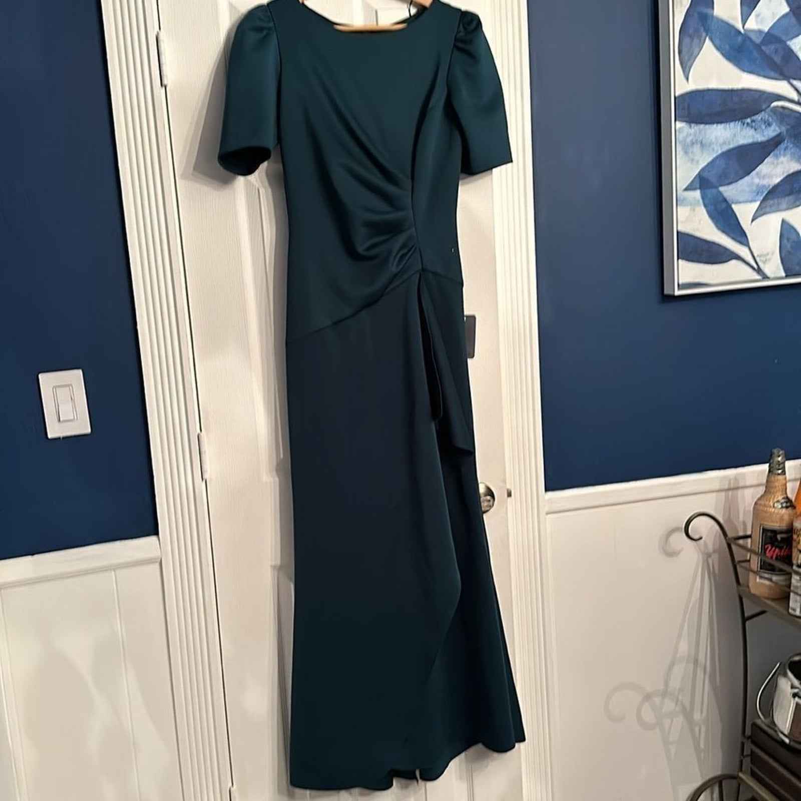 NWT Xscape "DEMI" 3/4 SLEEVE SIDE RUCHED FLOOR LENGTH GOWN - size 10