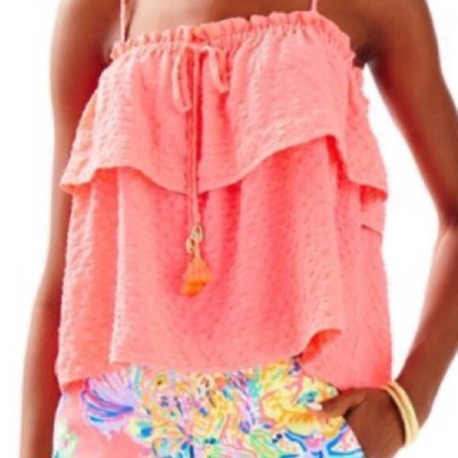 Lilly Pulitzer mays hot pink tank top ruffle preppy beach tassel - size Small