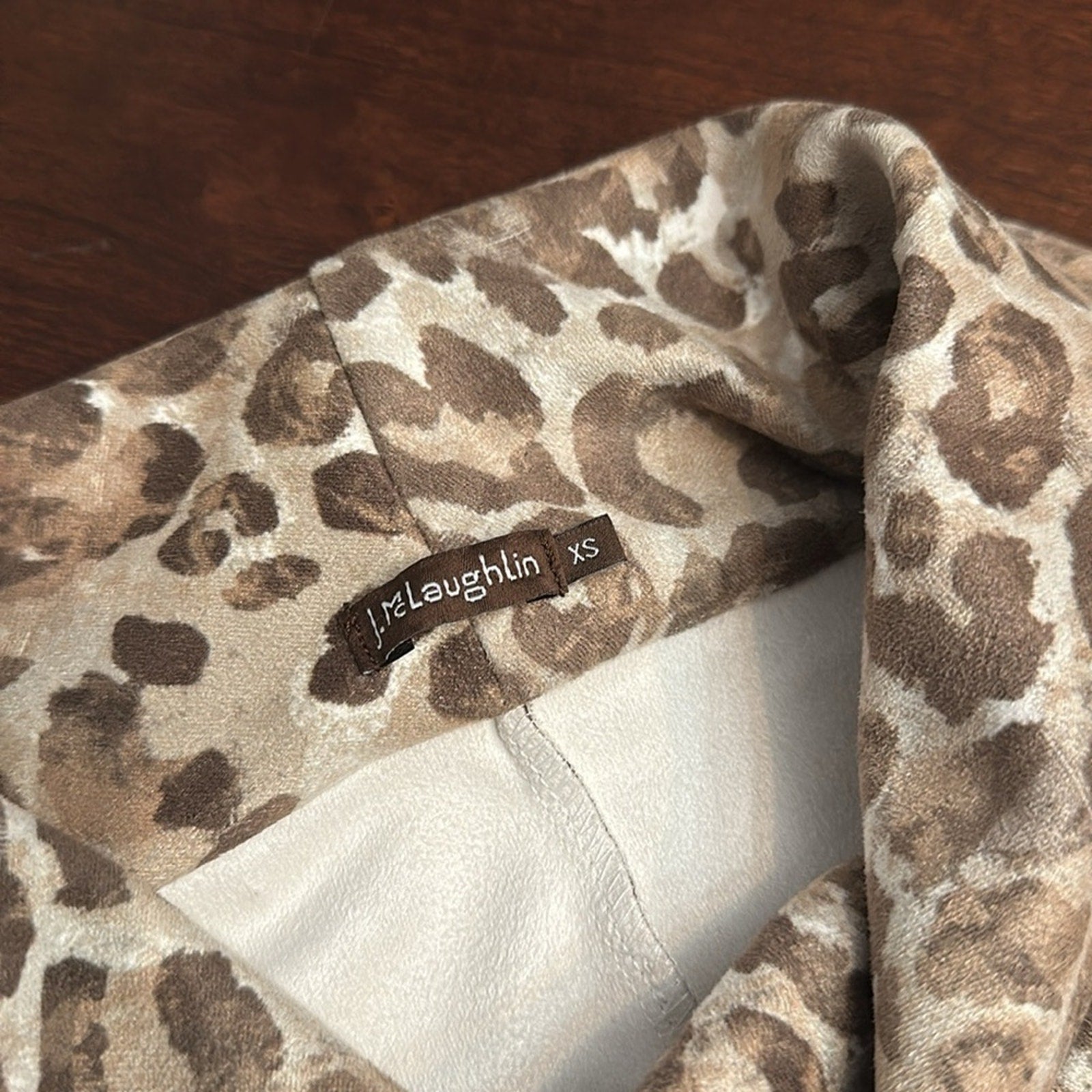 J McLaughlin Faux Suede Sleeveless Animal Print Dress Tan Brown Size XS
