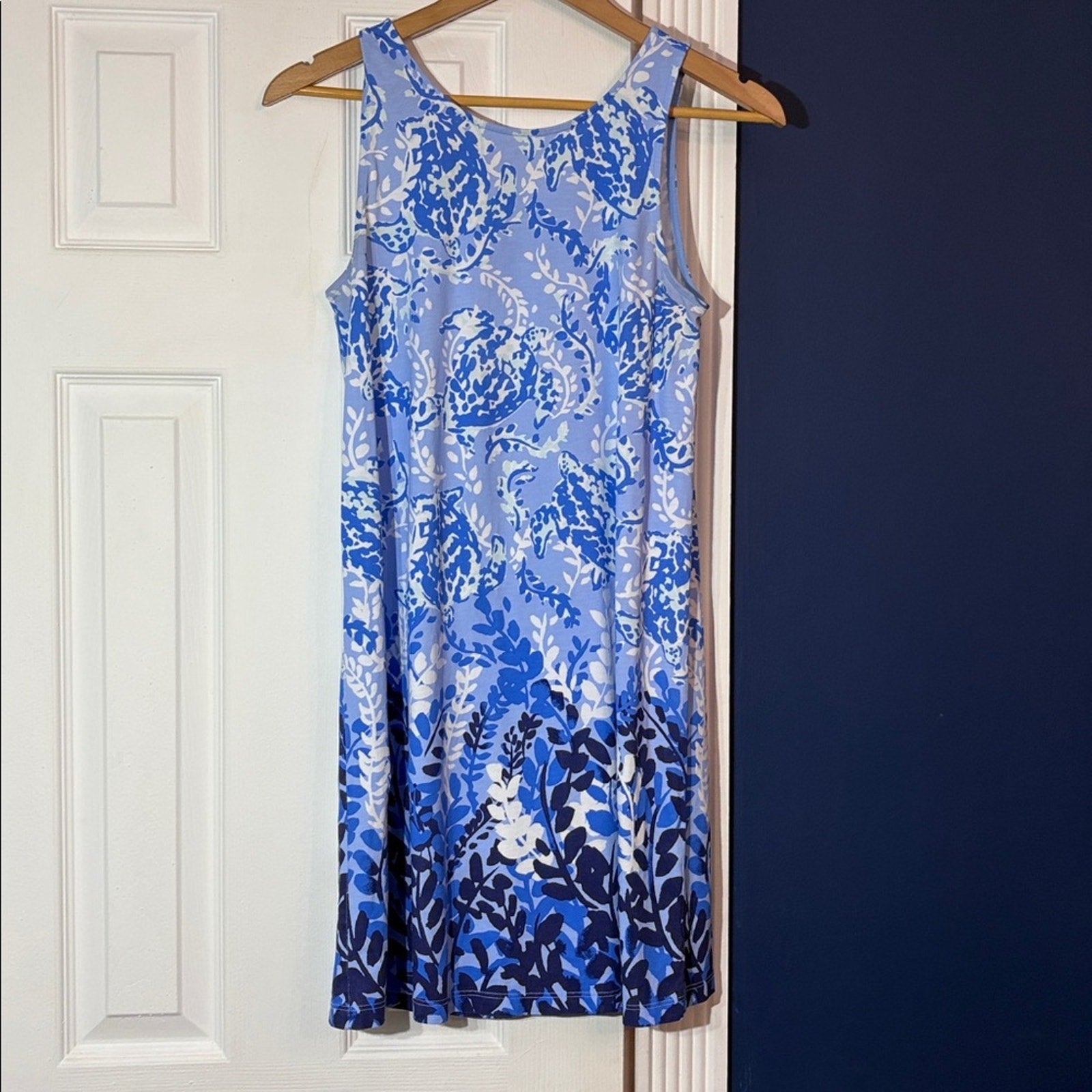 Lilly Pulitzer Kristen Dress Blue Peri Turtley Awesome White Swing Fit - size S