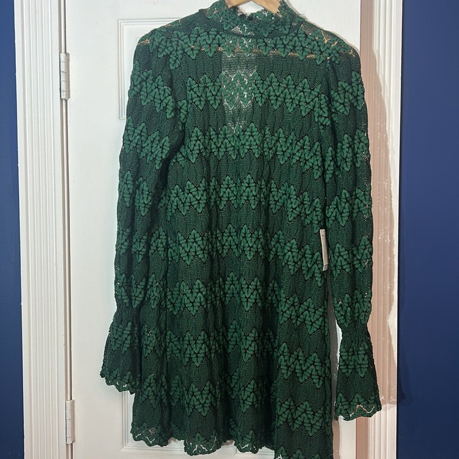 NWT Free People Simone Mini Green Combo Lace Dress Mock Neck - small
