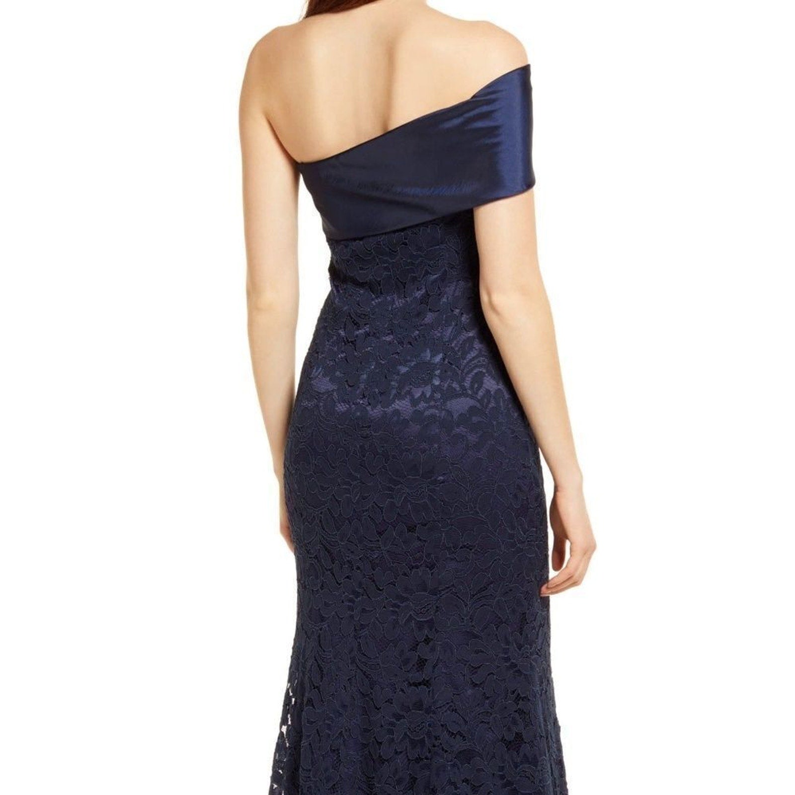 NWOT ELIZA J One Shoulder Satin Band Lace Overlay Mermaid Gown - size 14