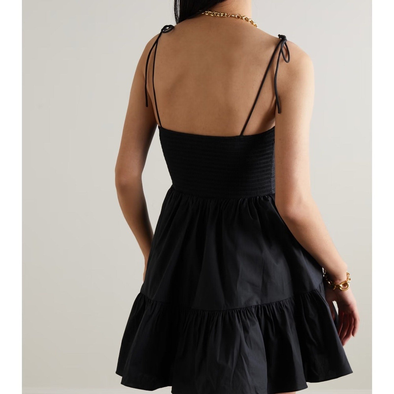 NWT STAUD Landry open-back smocked tiered cotton-blend poplin mini dress - XL