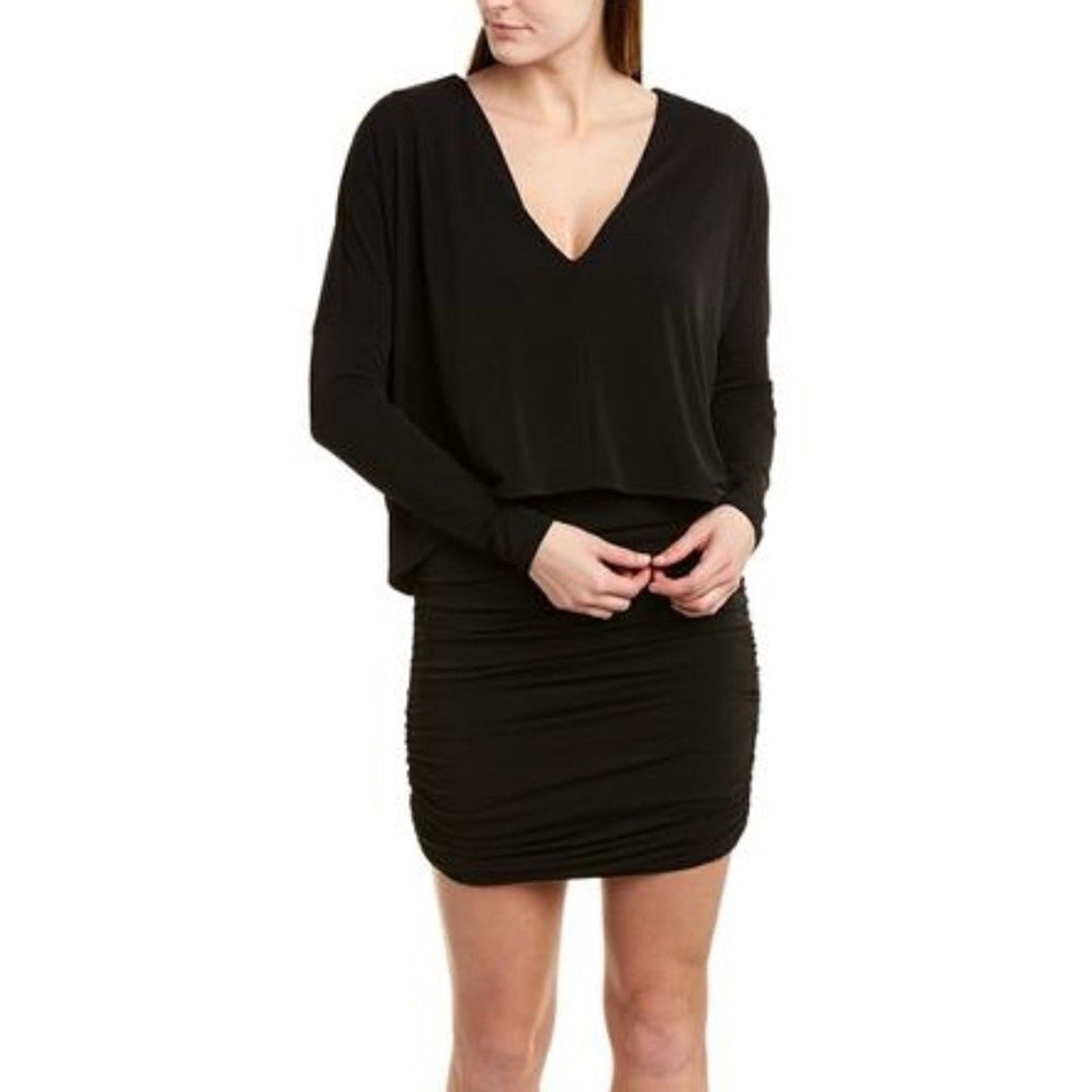 NWT BCBGMAXAZRIA Ruched Sheat Casual Black Dress - size M