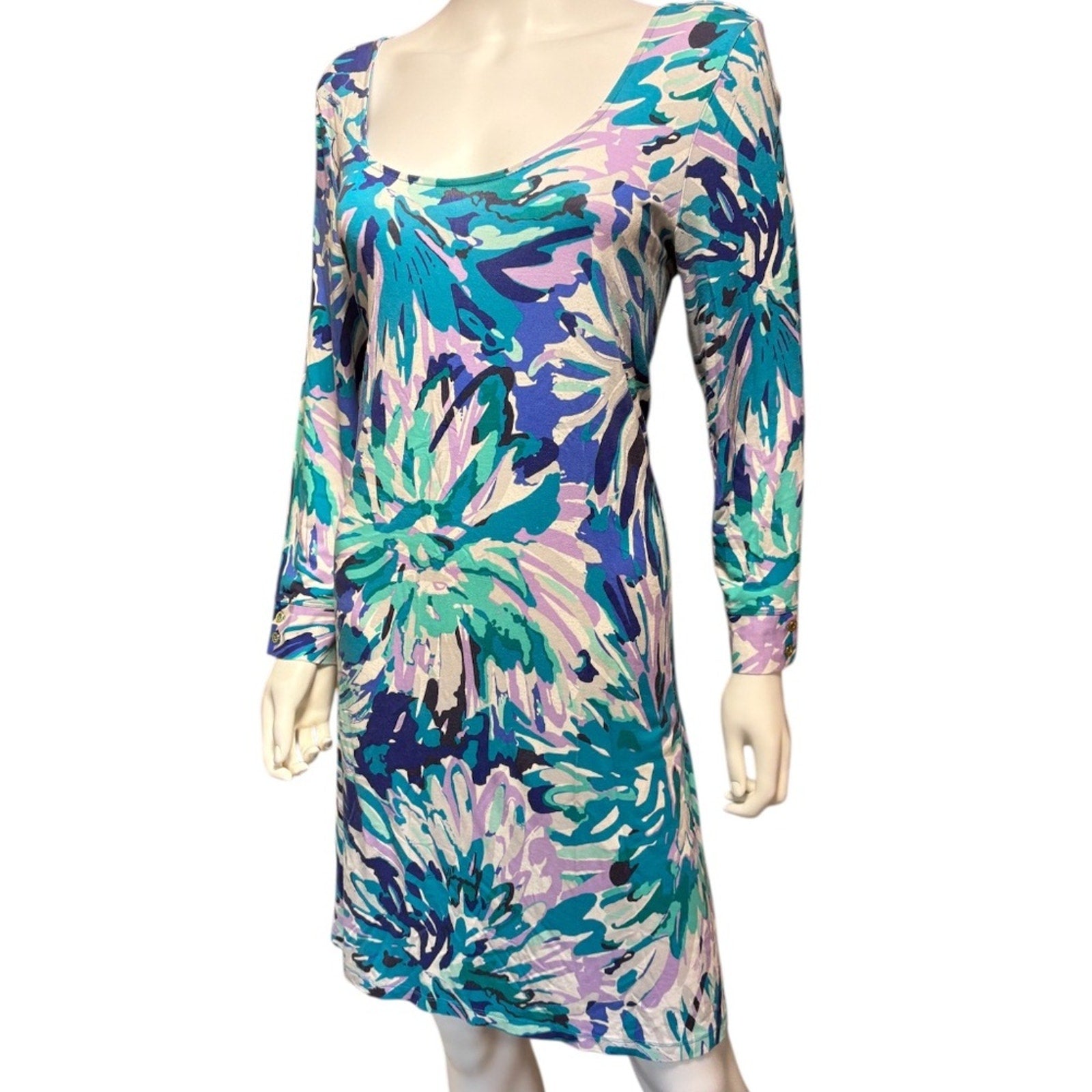 Lilly Pulitzer Emma Dress Off Tropic Jersey Knit Swing Scoop Back Band - size L