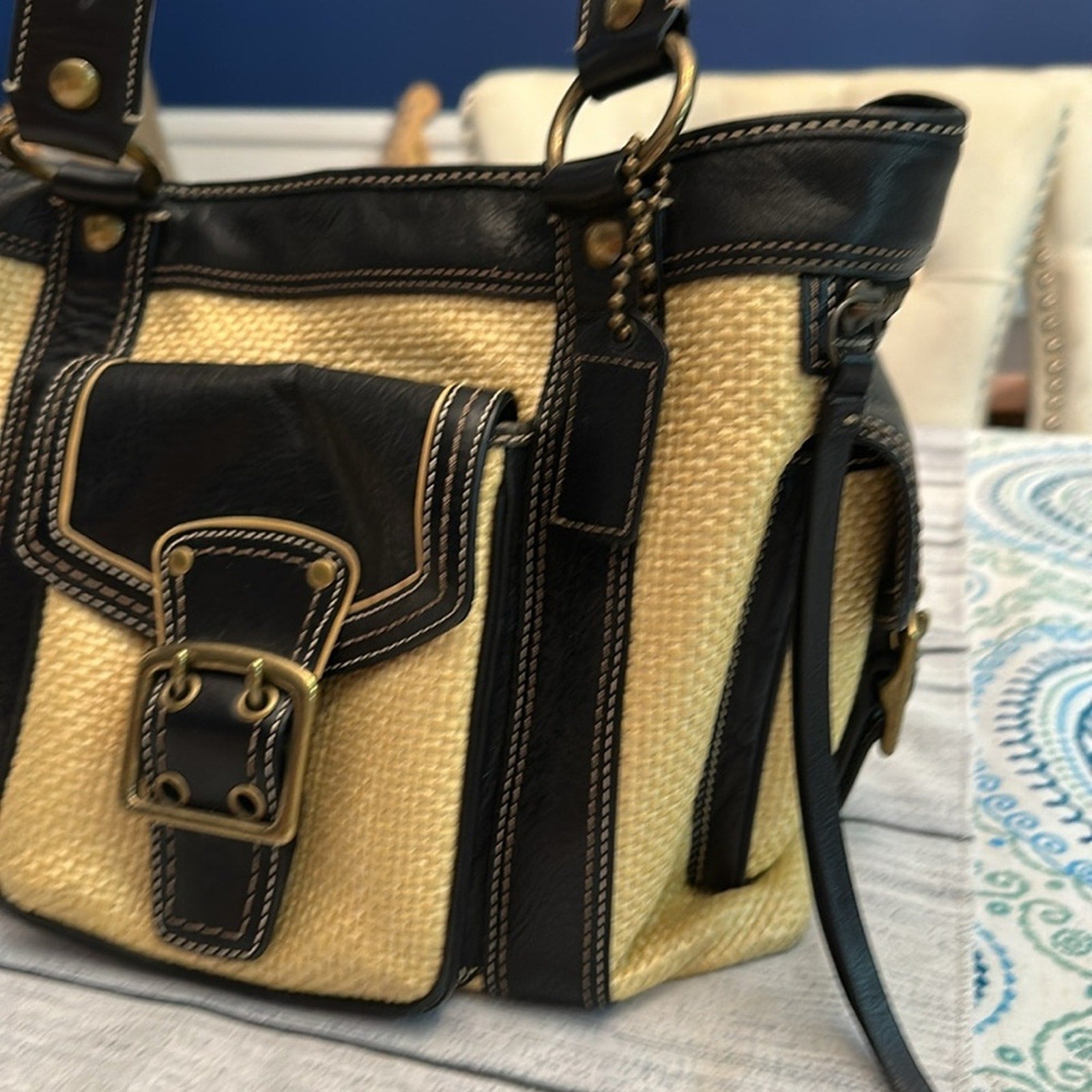 Coach vintage raffia large bag