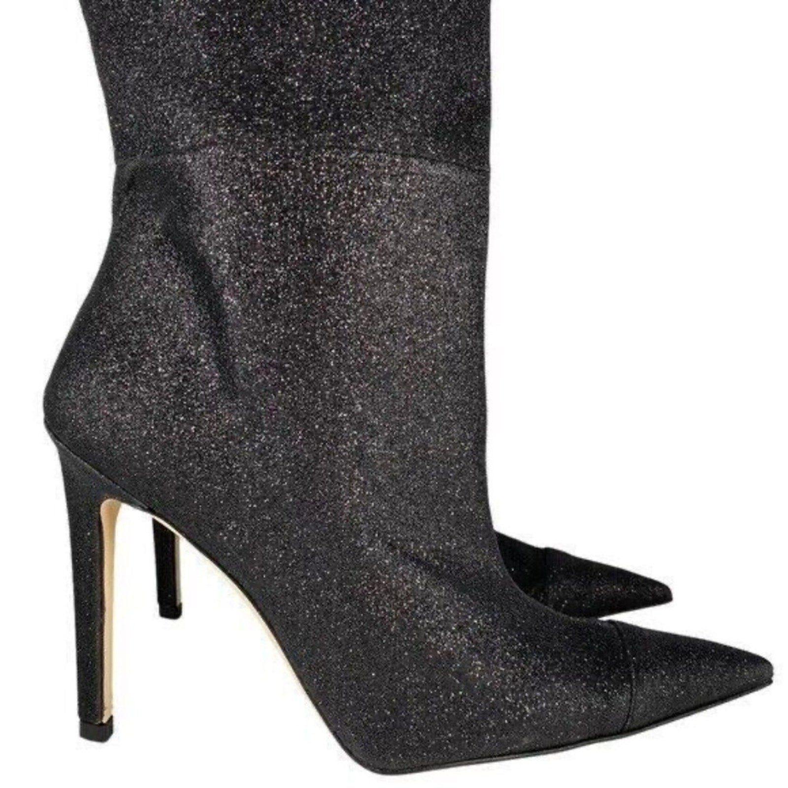 NEW Good American Boots Women Sz 5 Black Glitter Thigh Kardashian GA173G-X $349