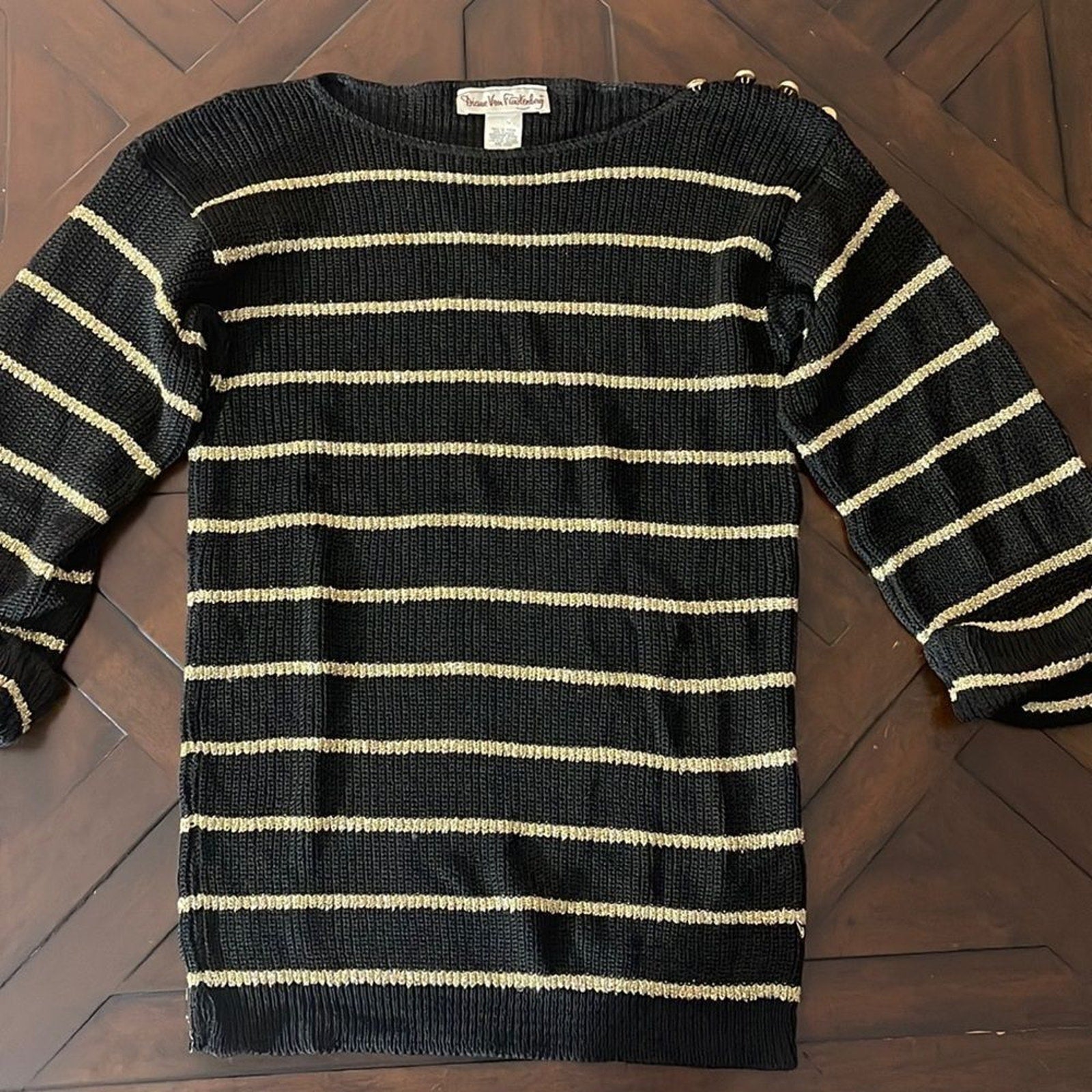 Vintage Diane Von Furstenberg black metallic gold sweater