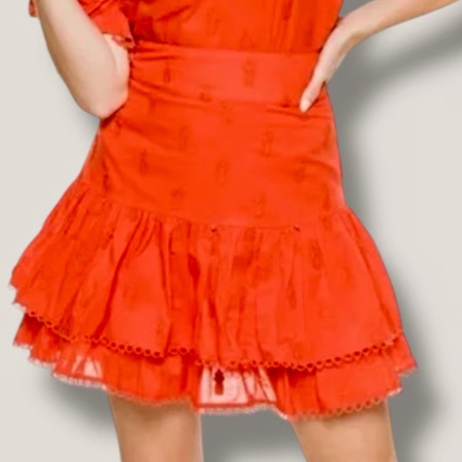 Farm Rio Women’s Red A-Line Tiered Pineapple Mini Skirt - size small