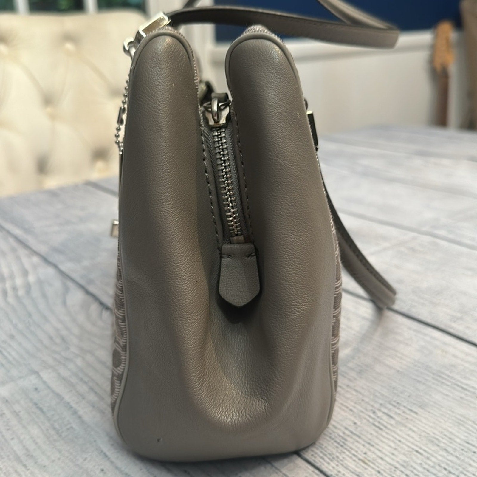 COACH Madison Op Art Gray Canvas Leather Trims Shoulder/Crossbody Bag