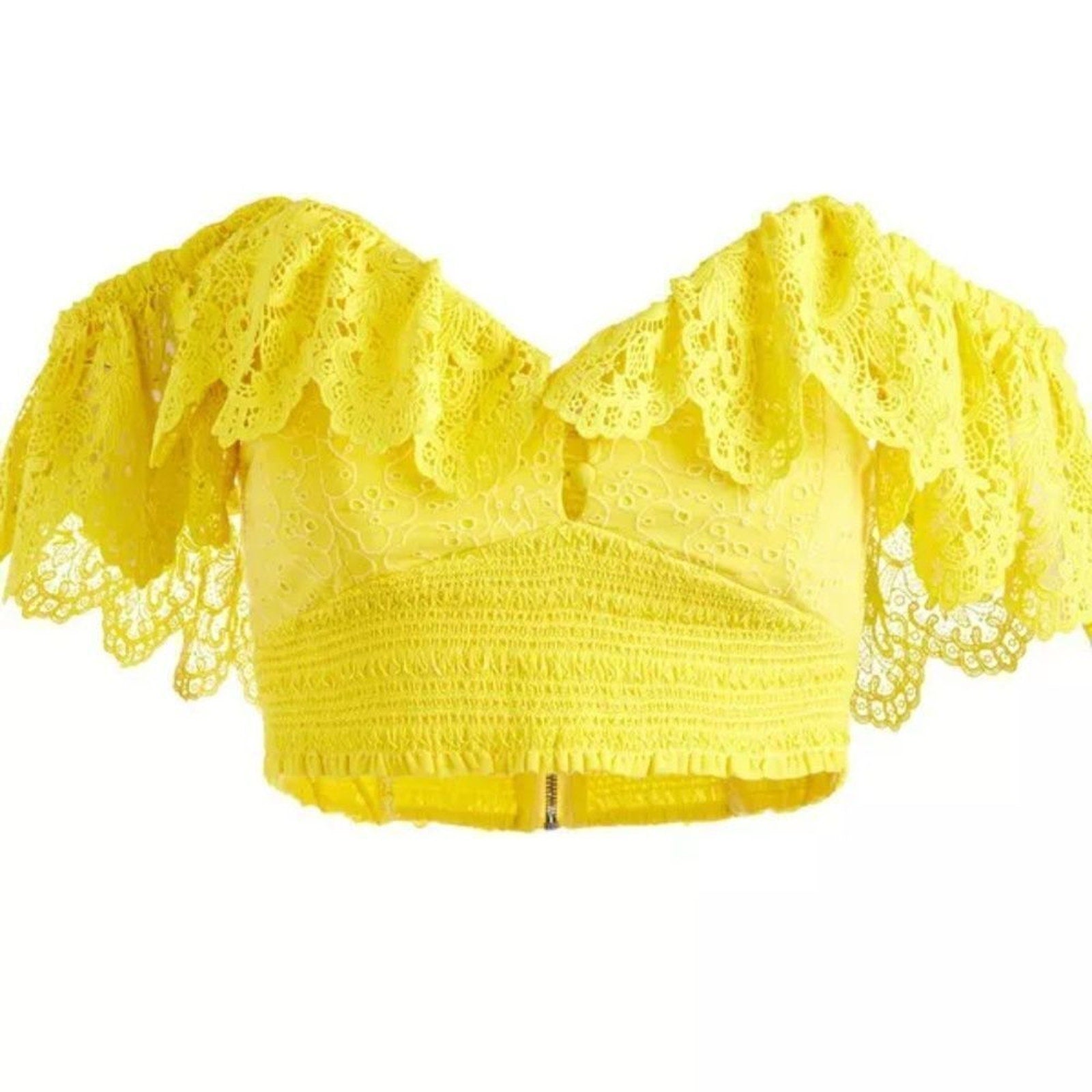 NEW Alice + Olivia Bleeker Ruffled Lace Crop Top - size Large