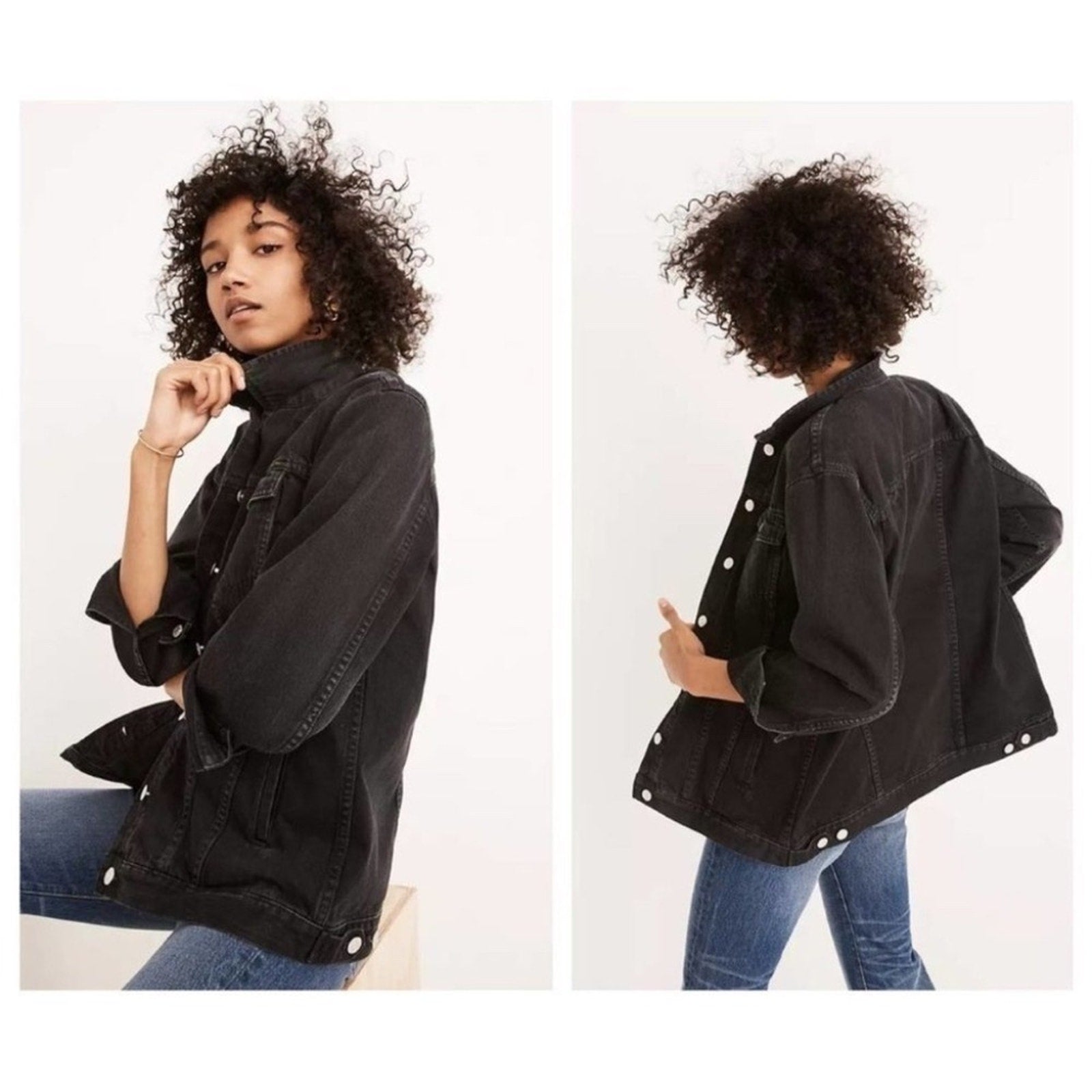 Madewell The Oversized Denim Jean Button Up Jacket Collared Black Size S G7501
