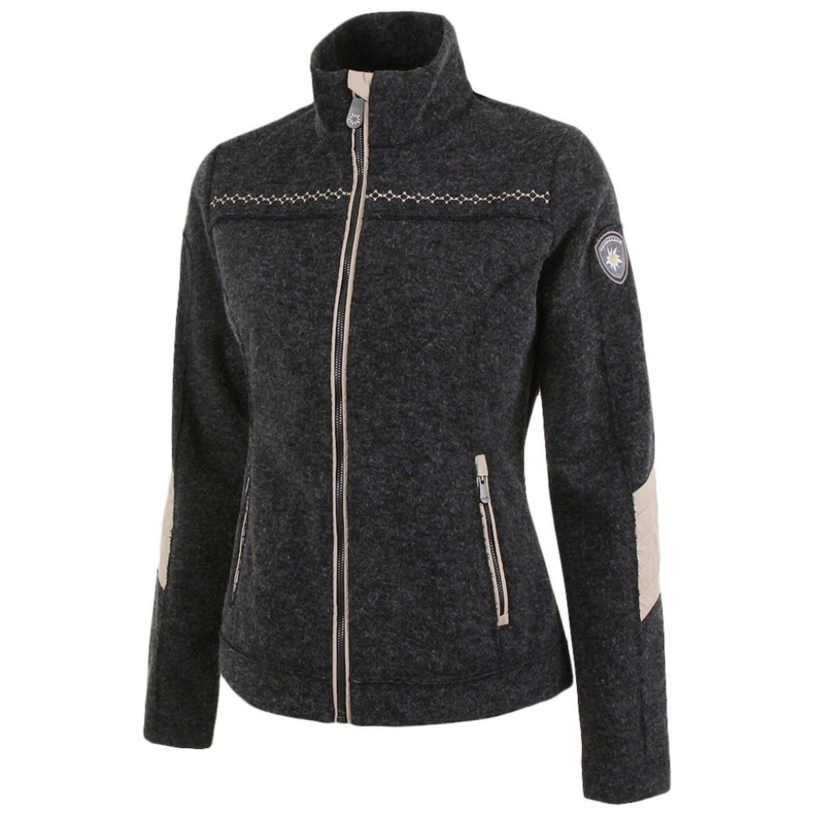 Alp N Rock Jacket Fleece Full Zip Grey Kitz Ski Embroidered Cross Stitch Patch M