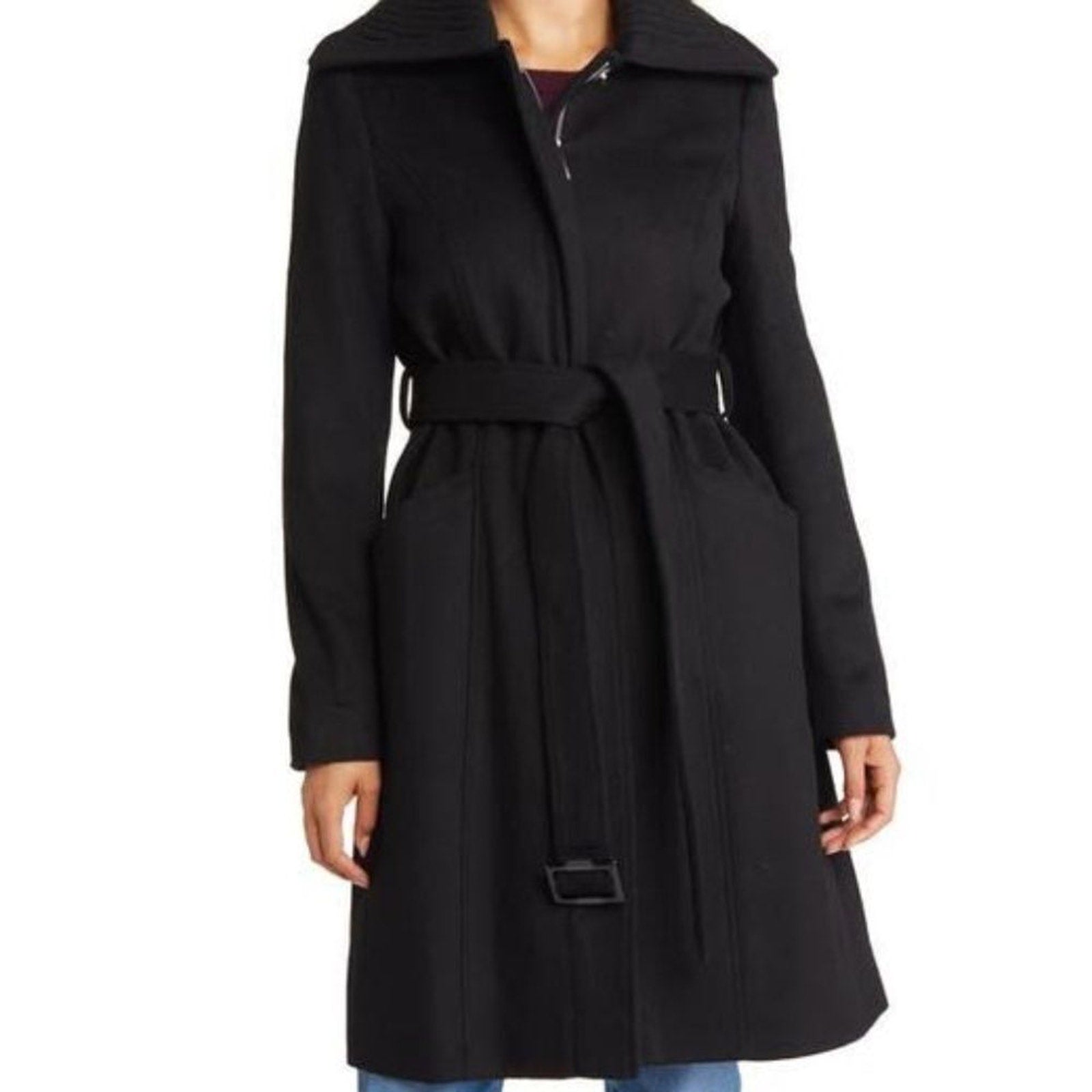 NEW Sam Edelman Wool Blend Rib Collar Coat - size M
