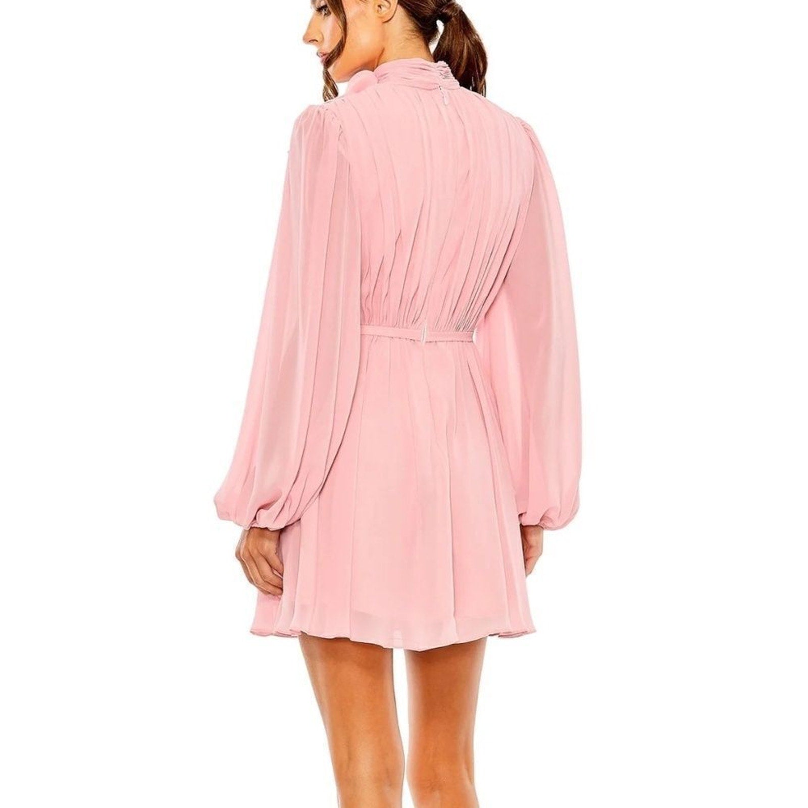 NWT Mac Duggal 55878 Mock Neck Long Sleeve Ruffle Dress Pink - size 2