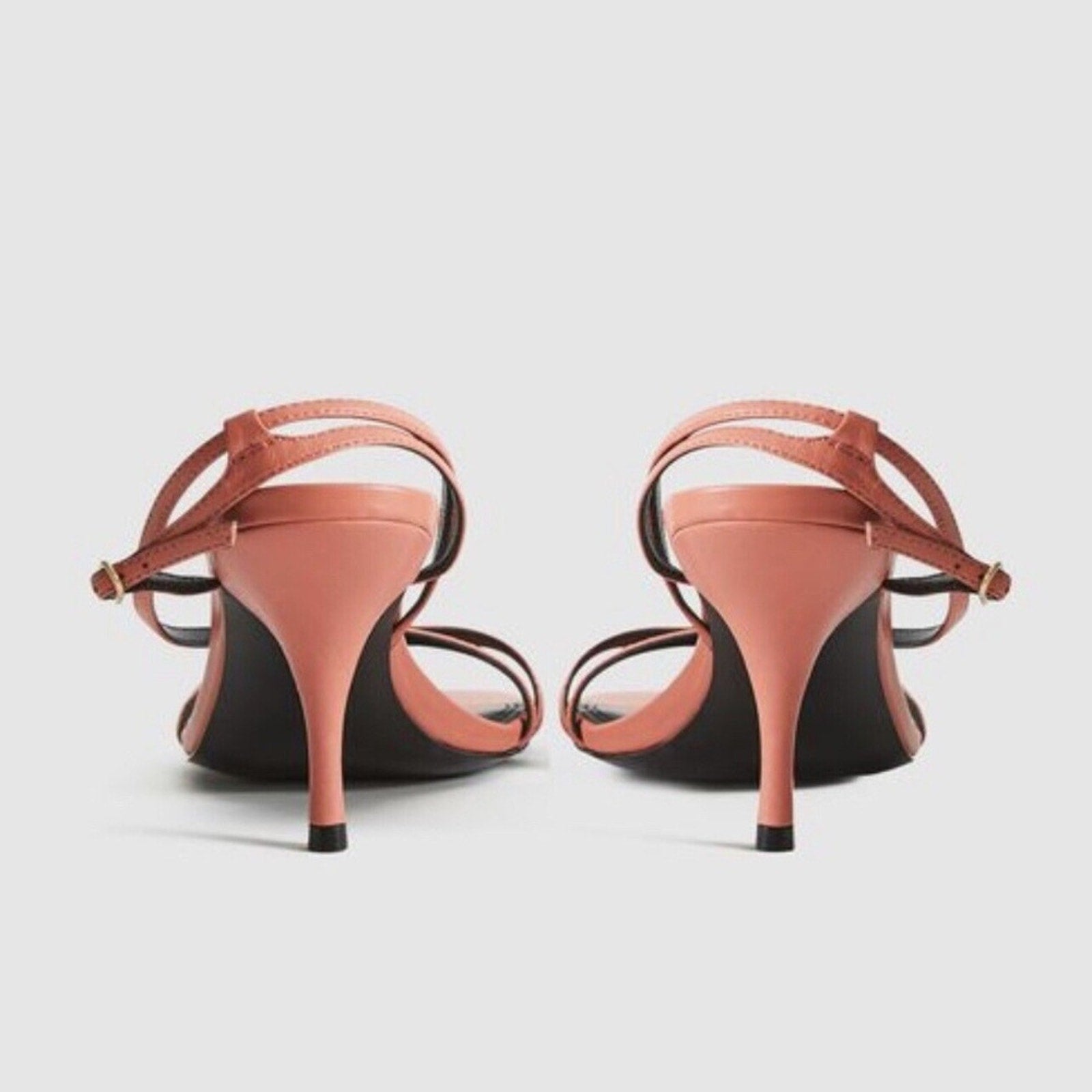 NEW REISS Bali Leather Strappy Heeled Sandals Coral - size 39 (US 8.5)