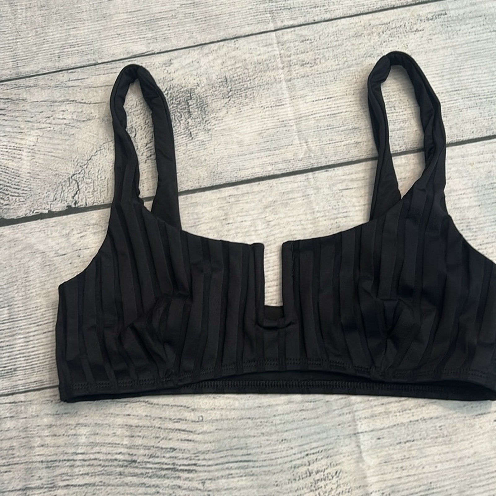NEW Vitamin A black EcoRib Astrid Bralette Bikini Top - size Large