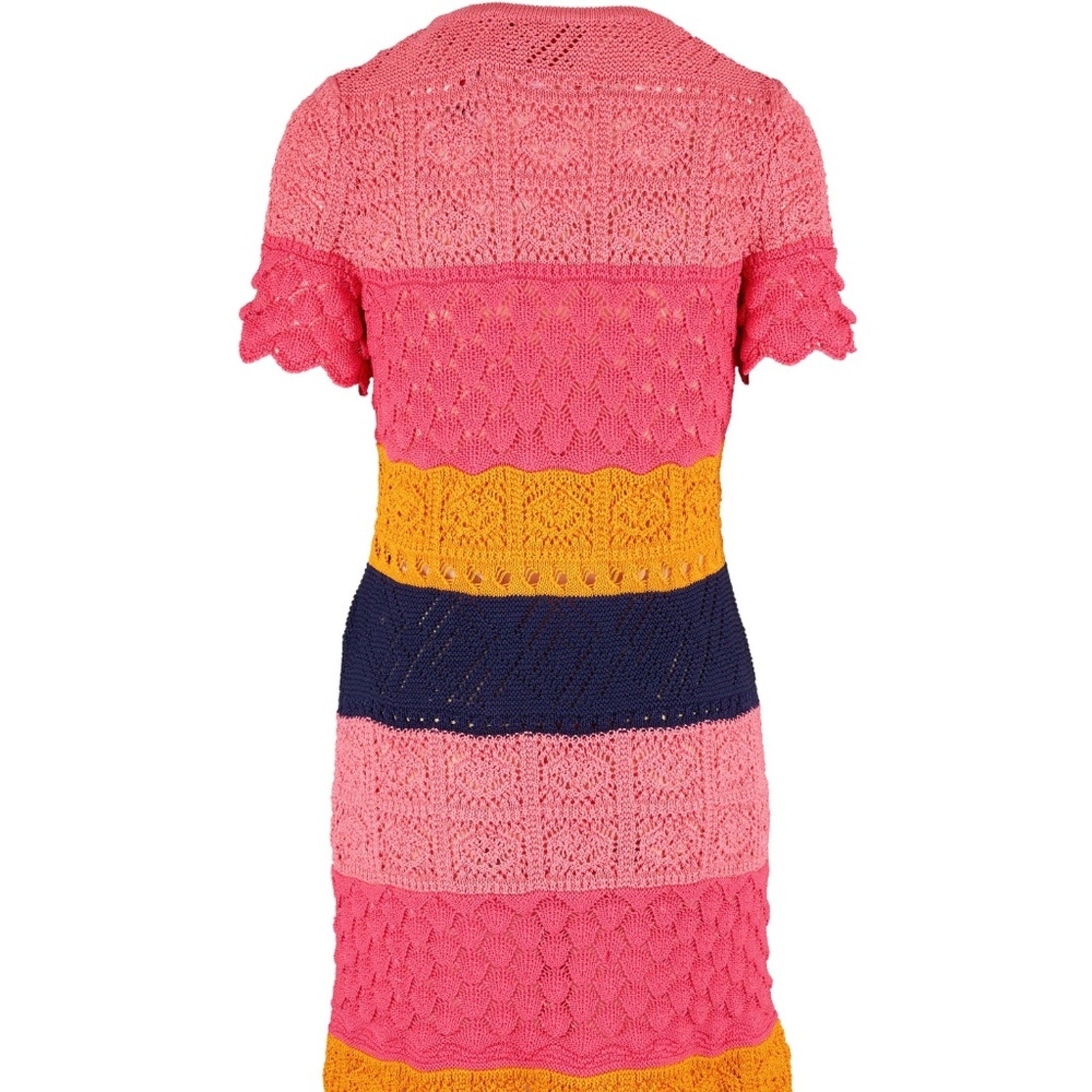 NEW Carolina Herrera Multicolor Crochet Stripe Shift Dress - size M