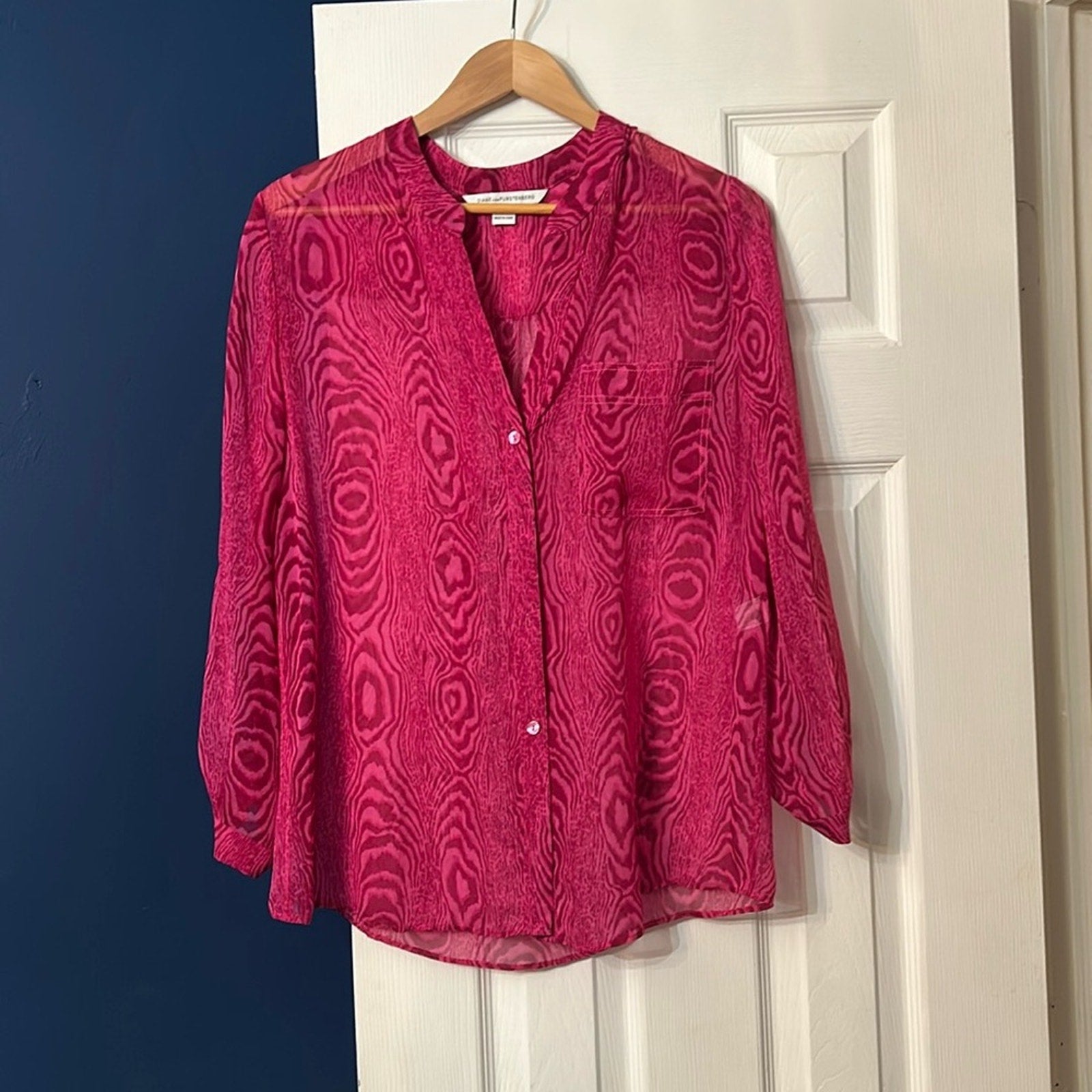 Diane Von Furstenberg GILMORE Silk Sheer Blouse Top Grain Shadow Pink - size 12
