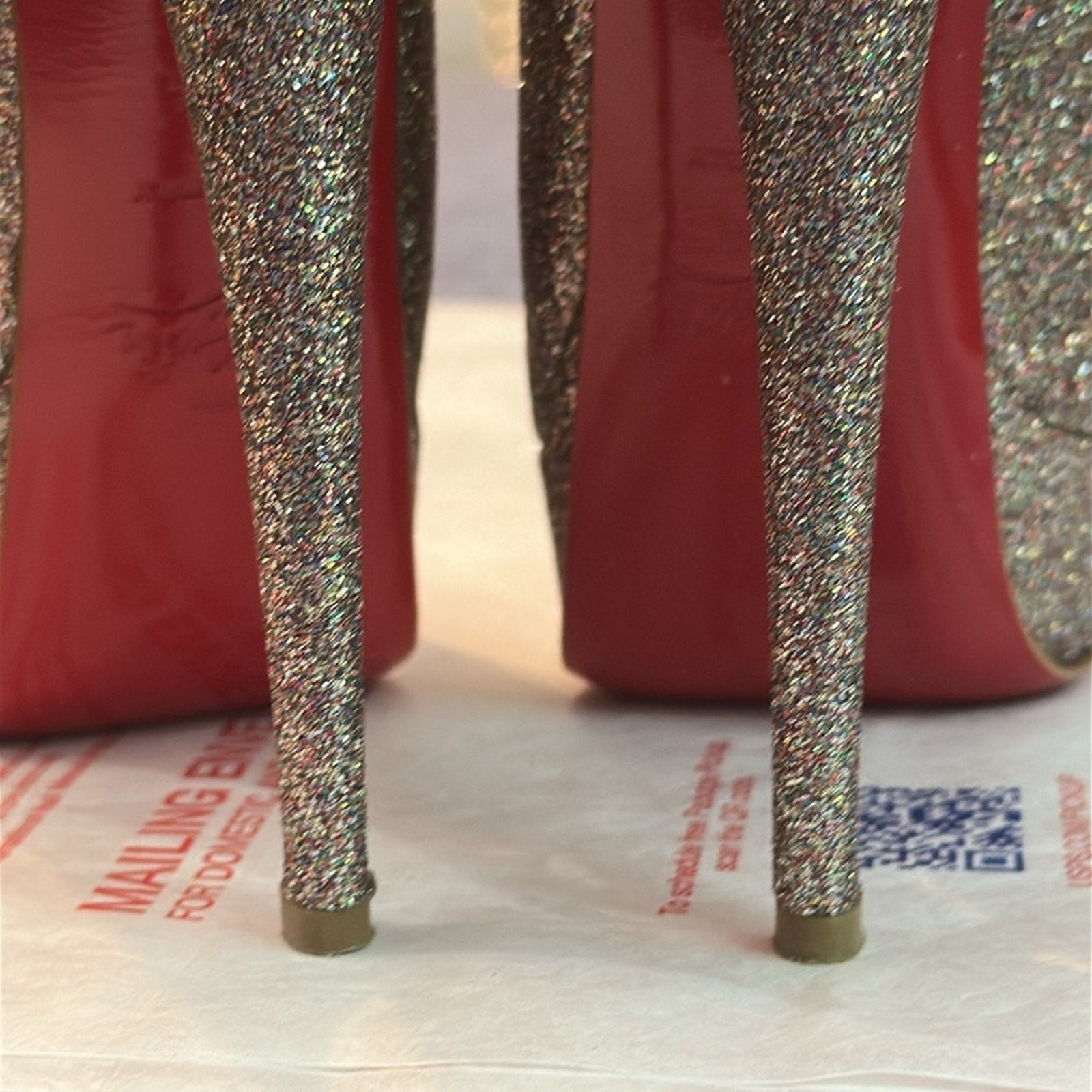 Christian Louboutin Metallic Multicolor Glitter Lady Peep Toe Platform Pump 36.5