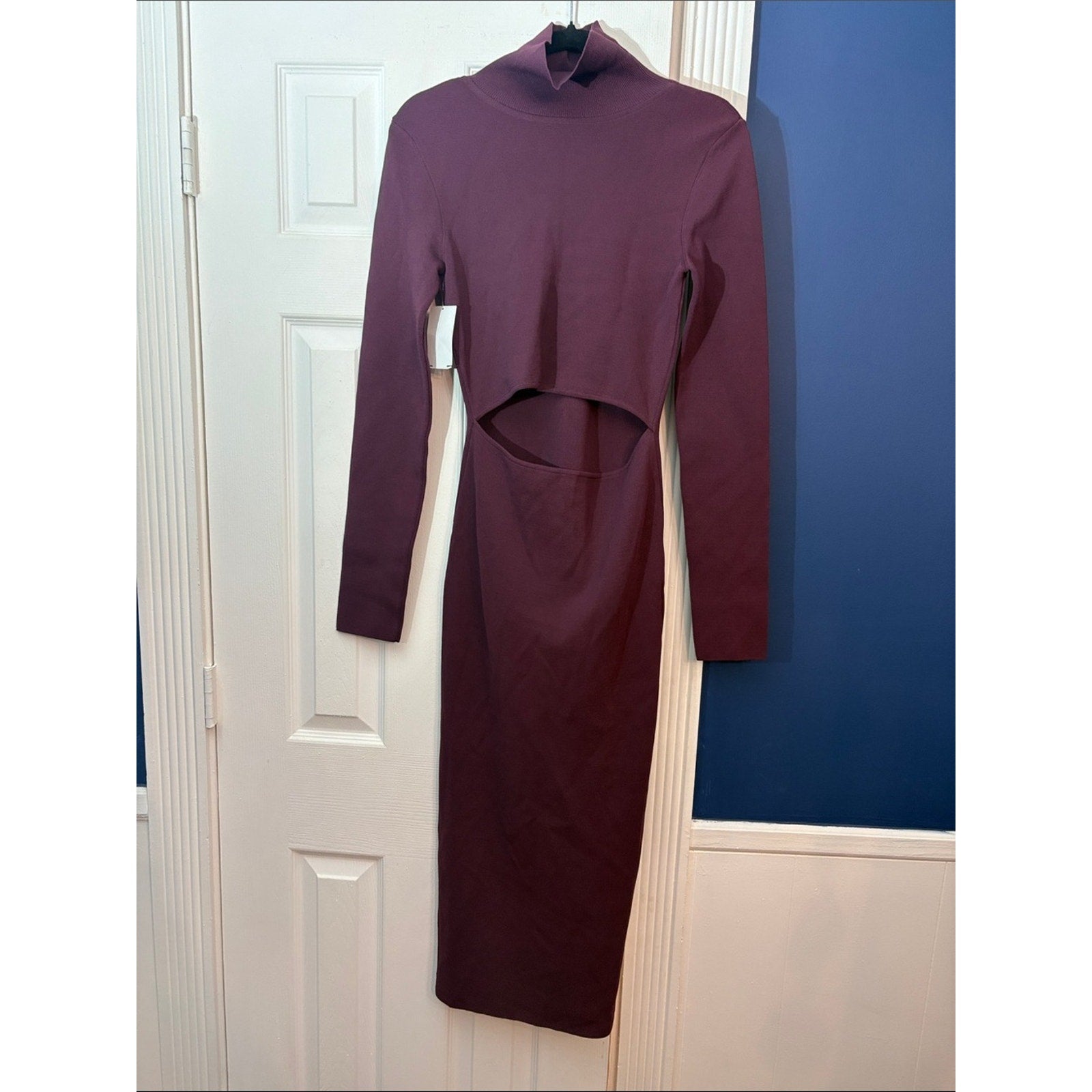 GAUGE 81 suno long sleeve cut out midi dress in merlot - size 38 (M)