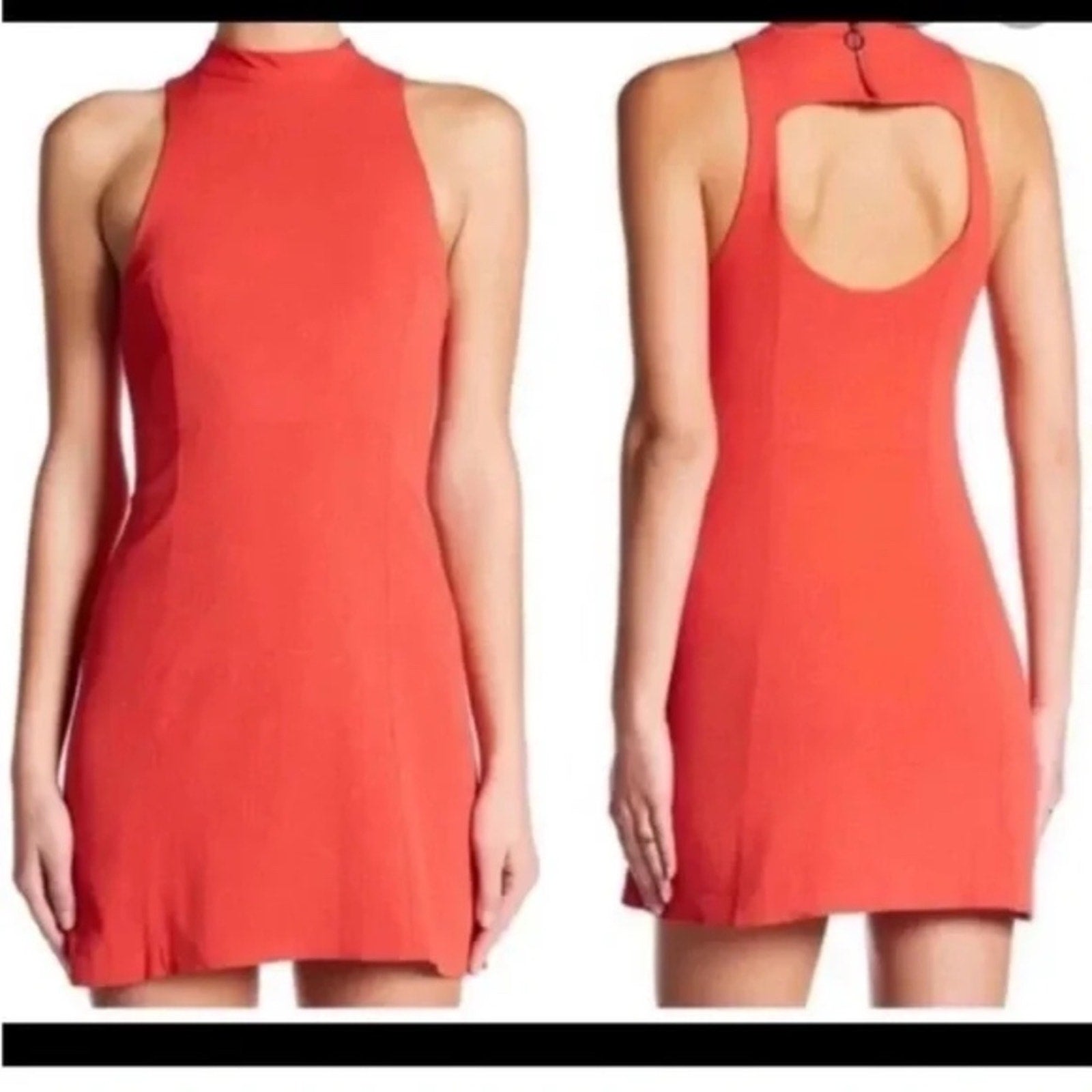 Free People Kitty Kat Bodycon Cut-Out Mini Dress Sleeveless Mock Neck - size M