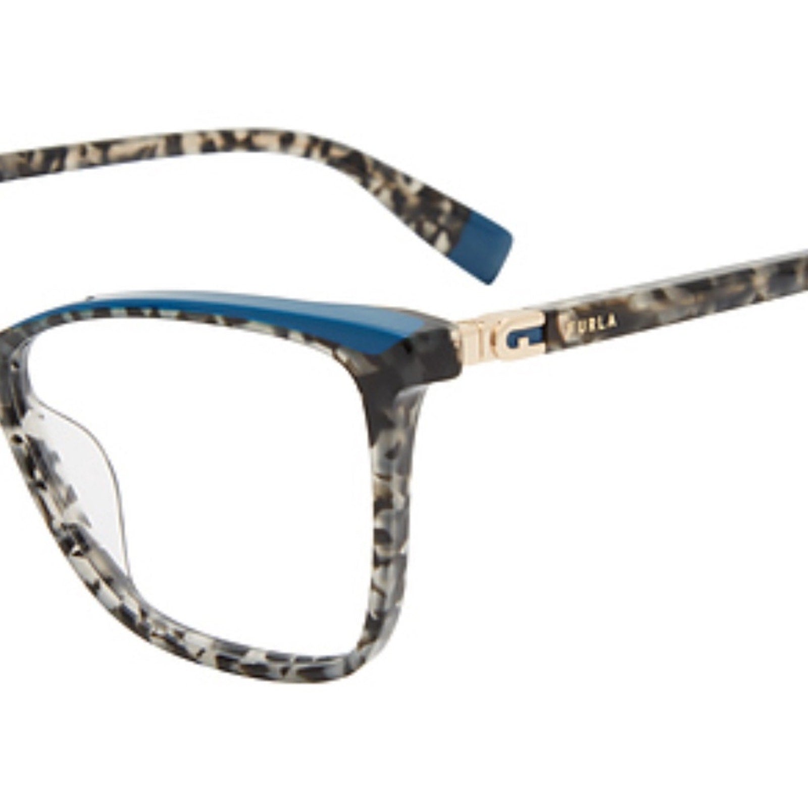 Furla Eyeglasses Frames VFU498V COL.09SX Blue Tortoise Gold Square 53-16-135