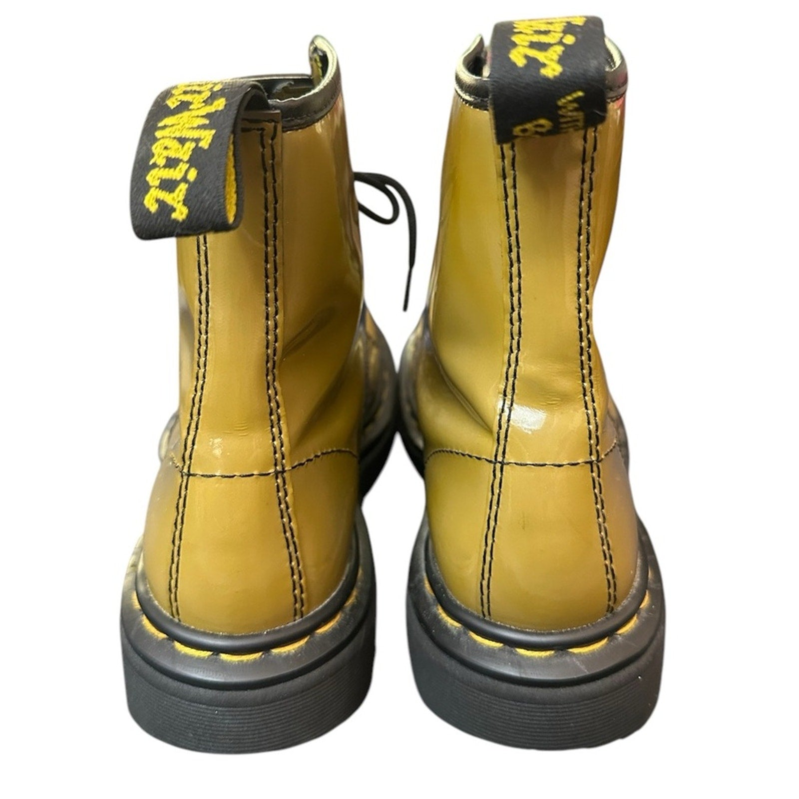 Dr marten olive green shiny boot women's US 9