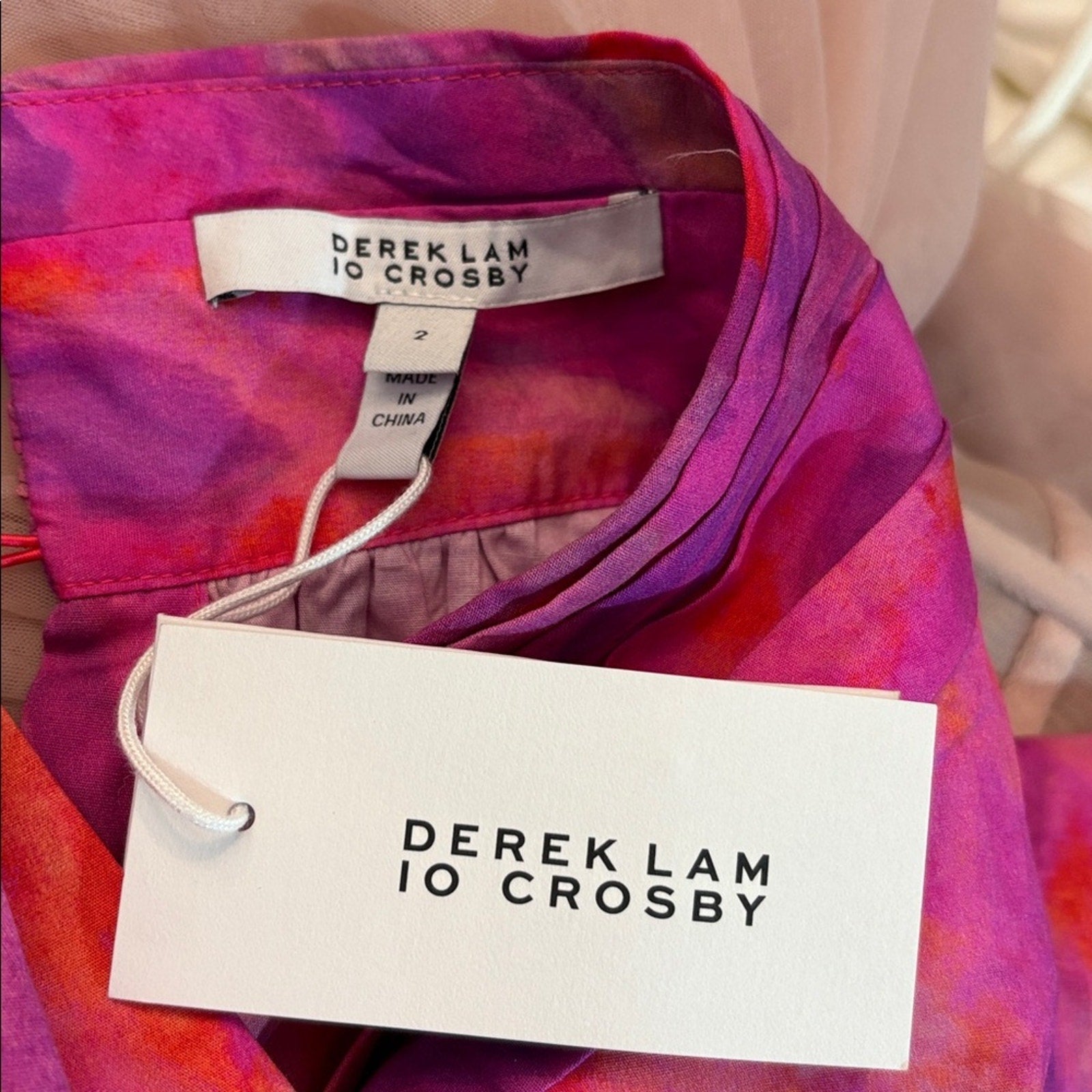 NWT Derek Lam 10 Crosby Finn Ruffle Wrap Dress, Fuchsia Multi - size 2