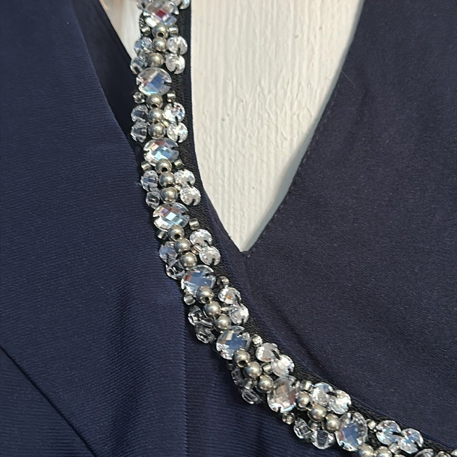 NWT Xscape Crystal Trim Long Sleeve Gown in Navy 5721X - size 14