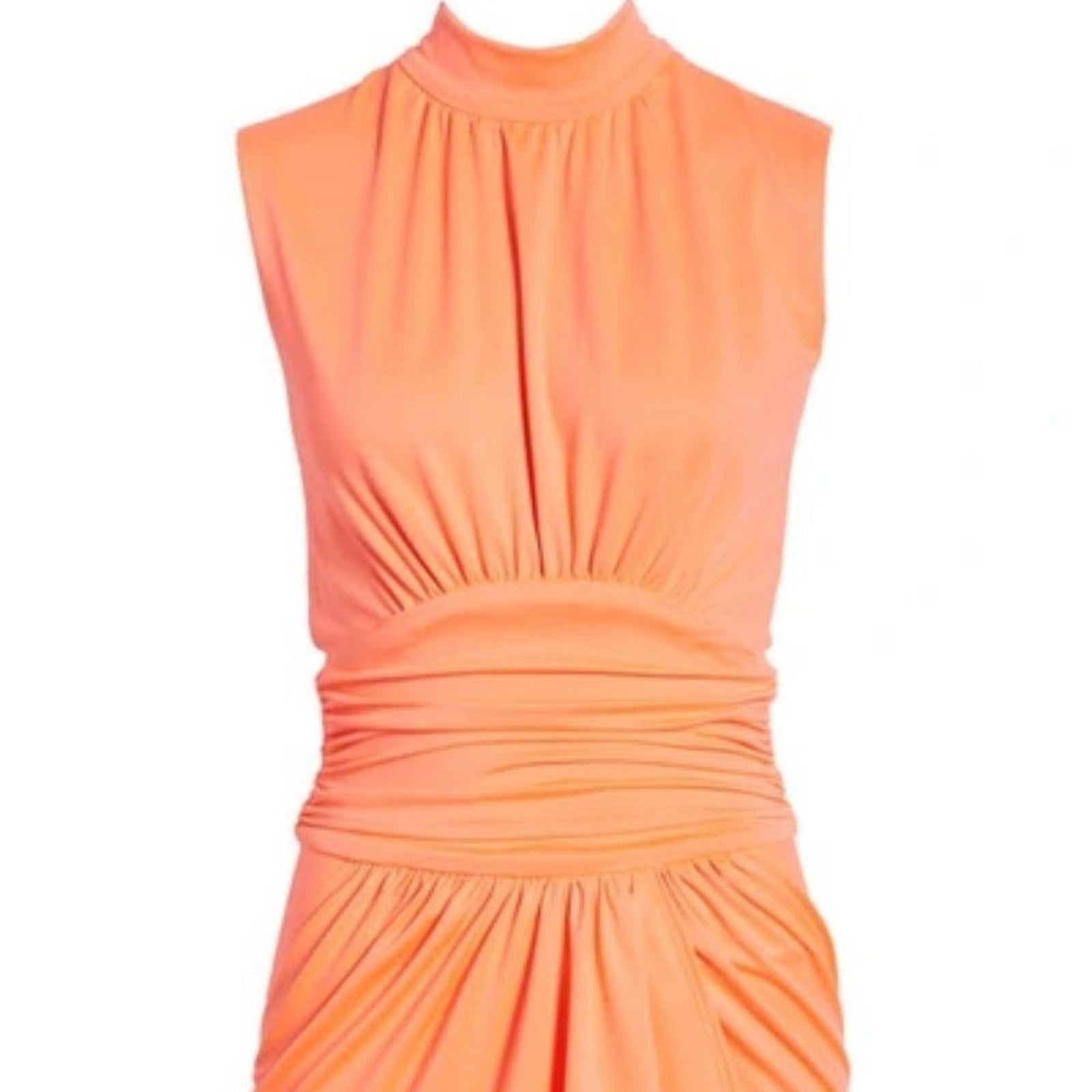 NEW Black Halo Women's Neon Salmon Orange Haiku Ruched Knit Mini Dress - size 10