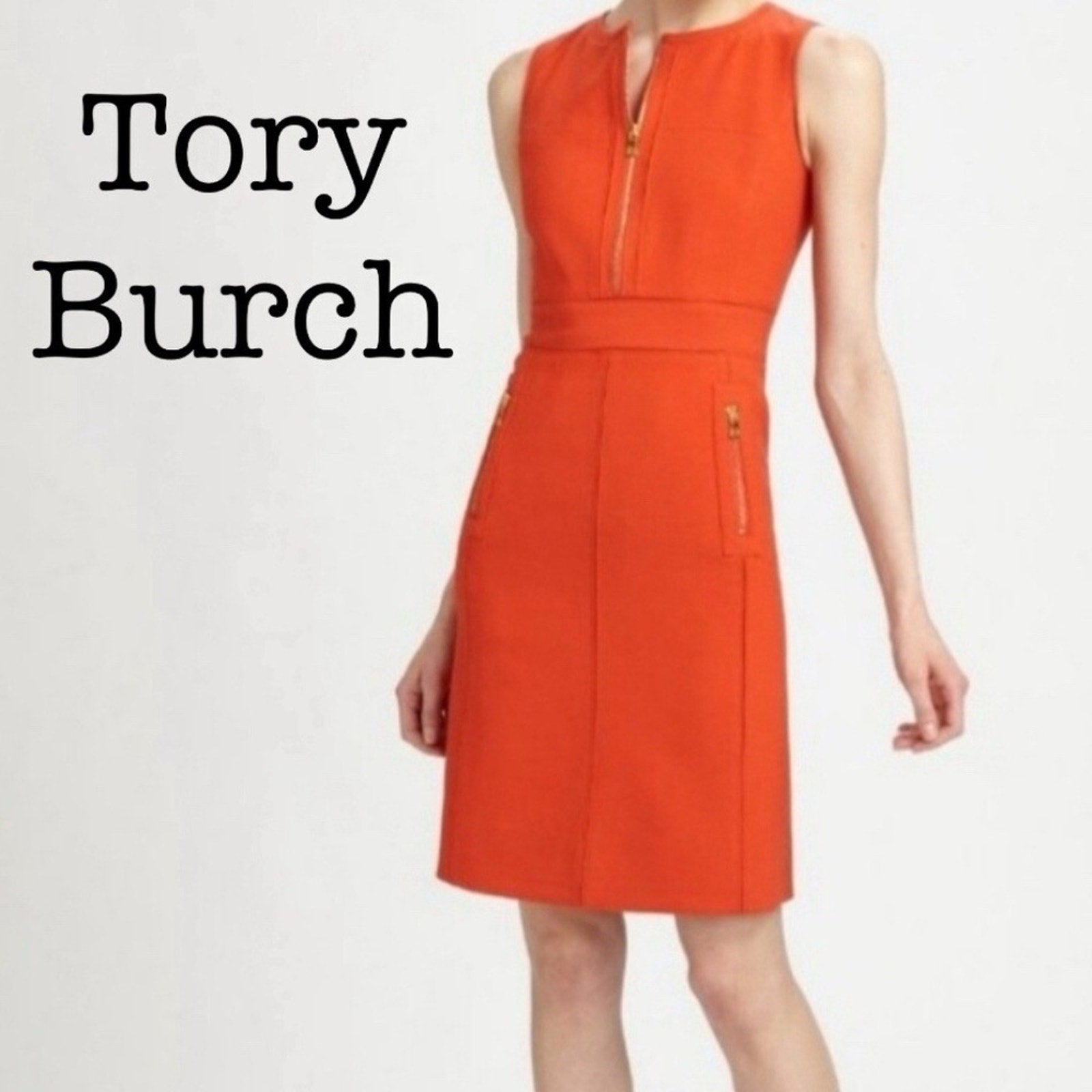 TORY BURCH Mariel Orange Gold 1/2 Zip Wool Blend Dress - size 4
