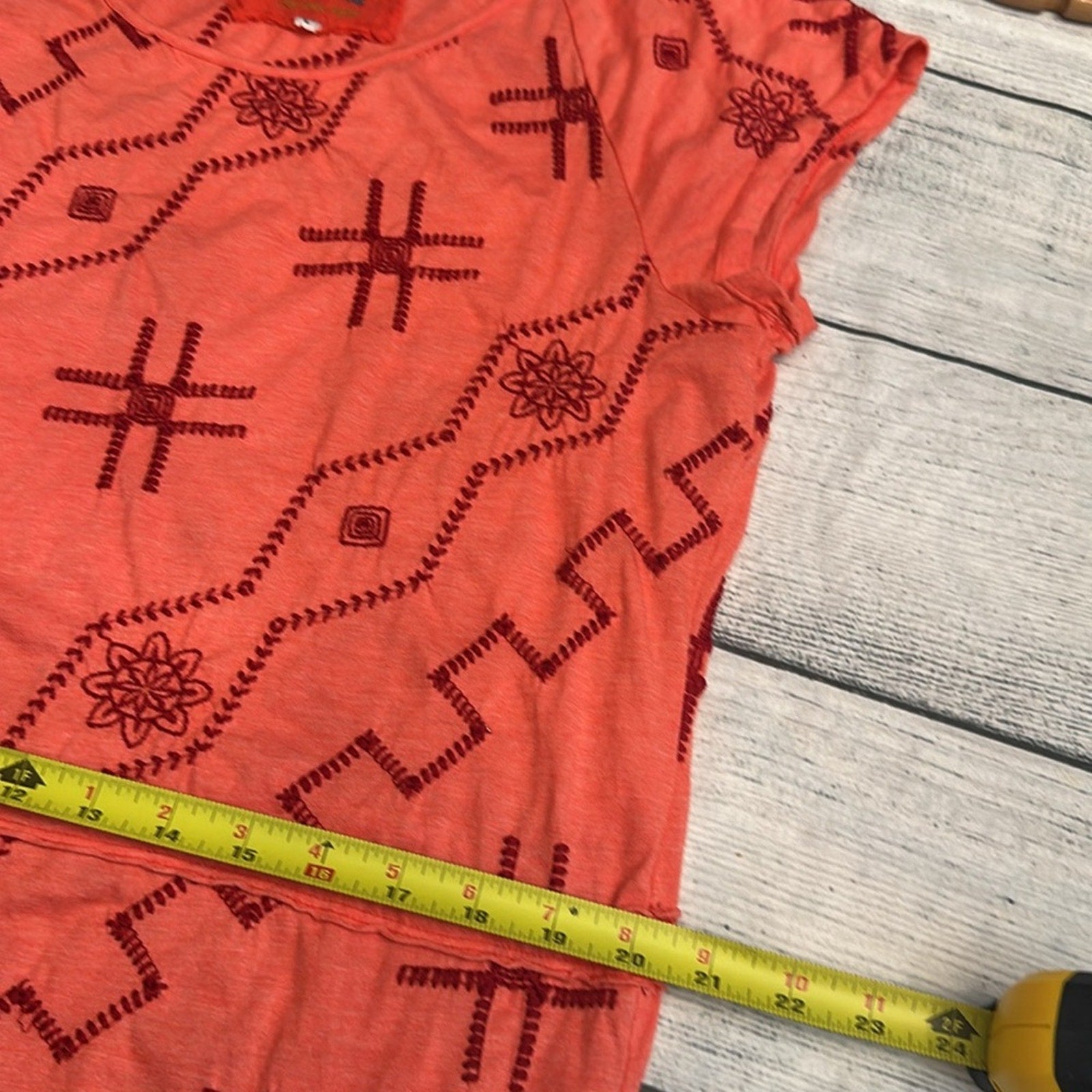 Johnny Was dark coral pink geometric embroidered dress - size large