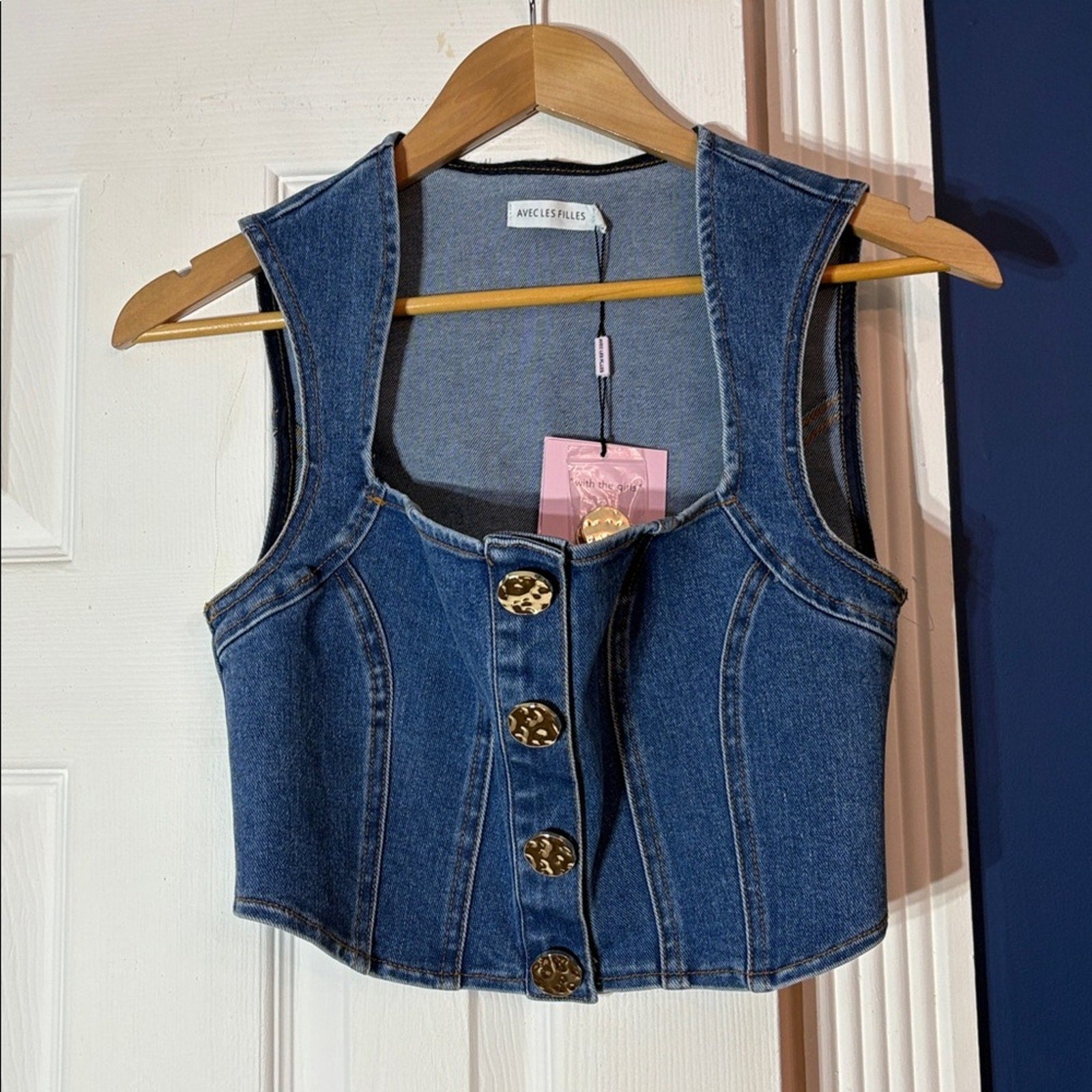 NWT avec Les Filles Denim Corset Crop Top Prado - size Small