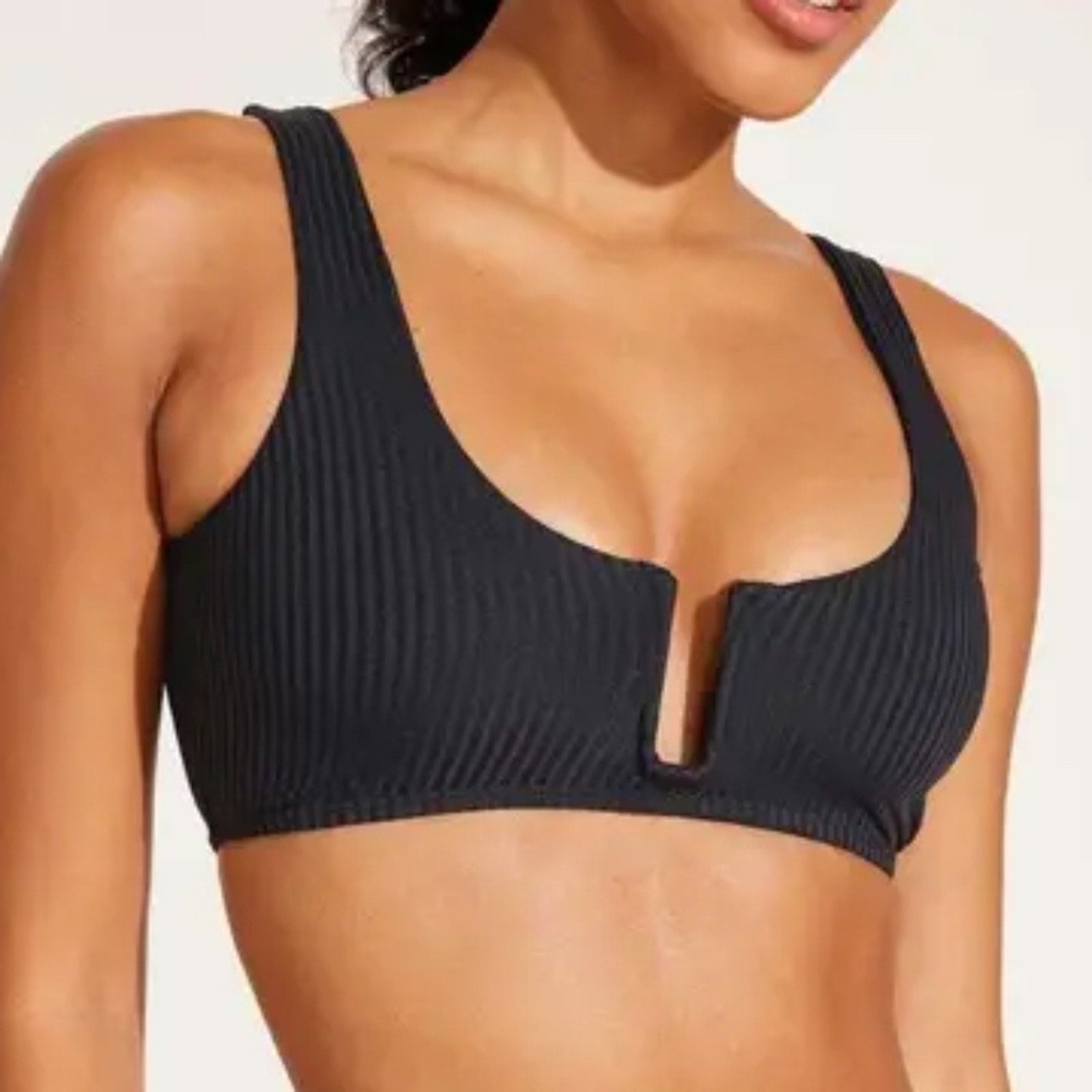 NEW Vitamin A black EcoRib Astrid Bralette Bikini Top - size Large