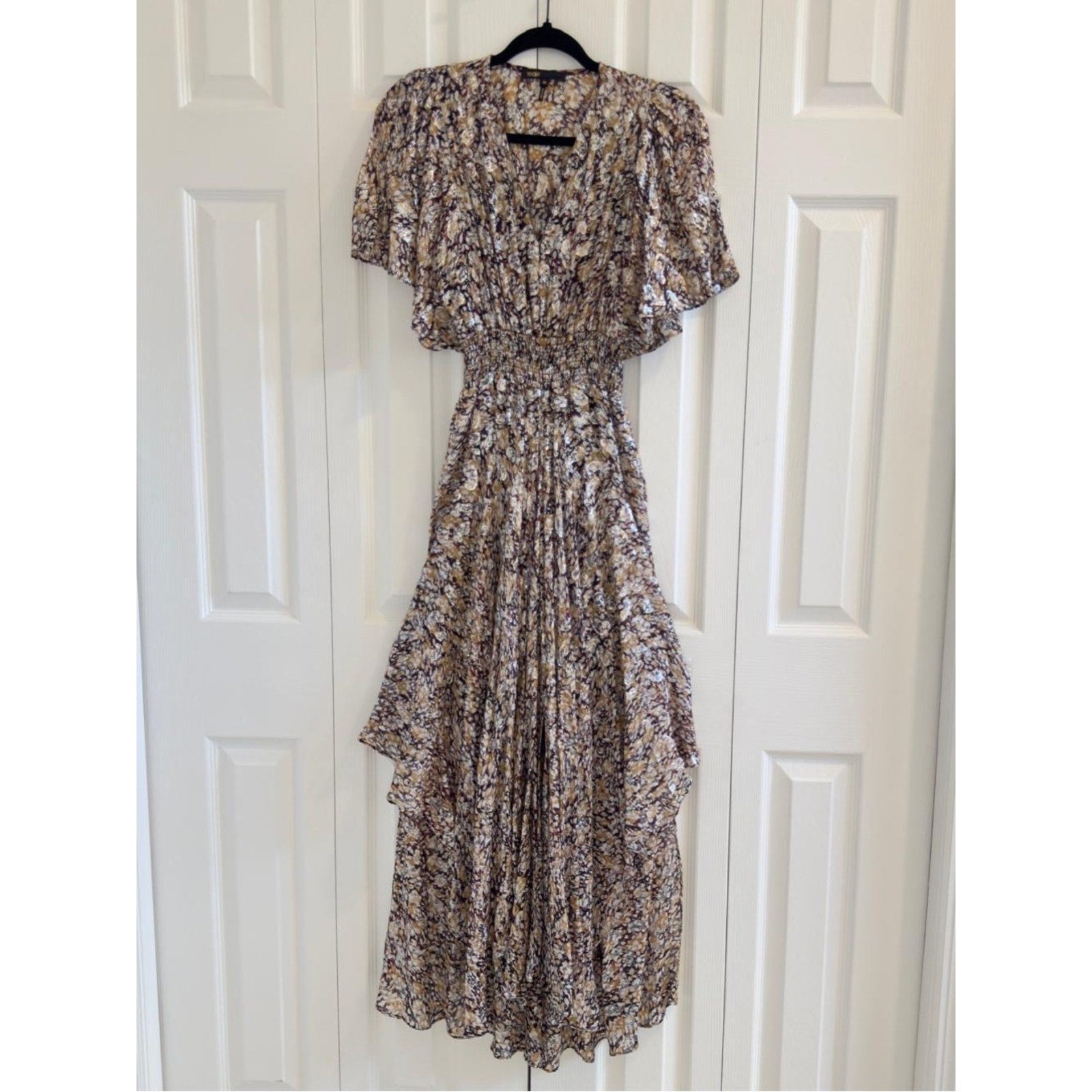 Maje Rachelle Floral Print Smocked Midi Dress in Multicolor - EU 36 🌟