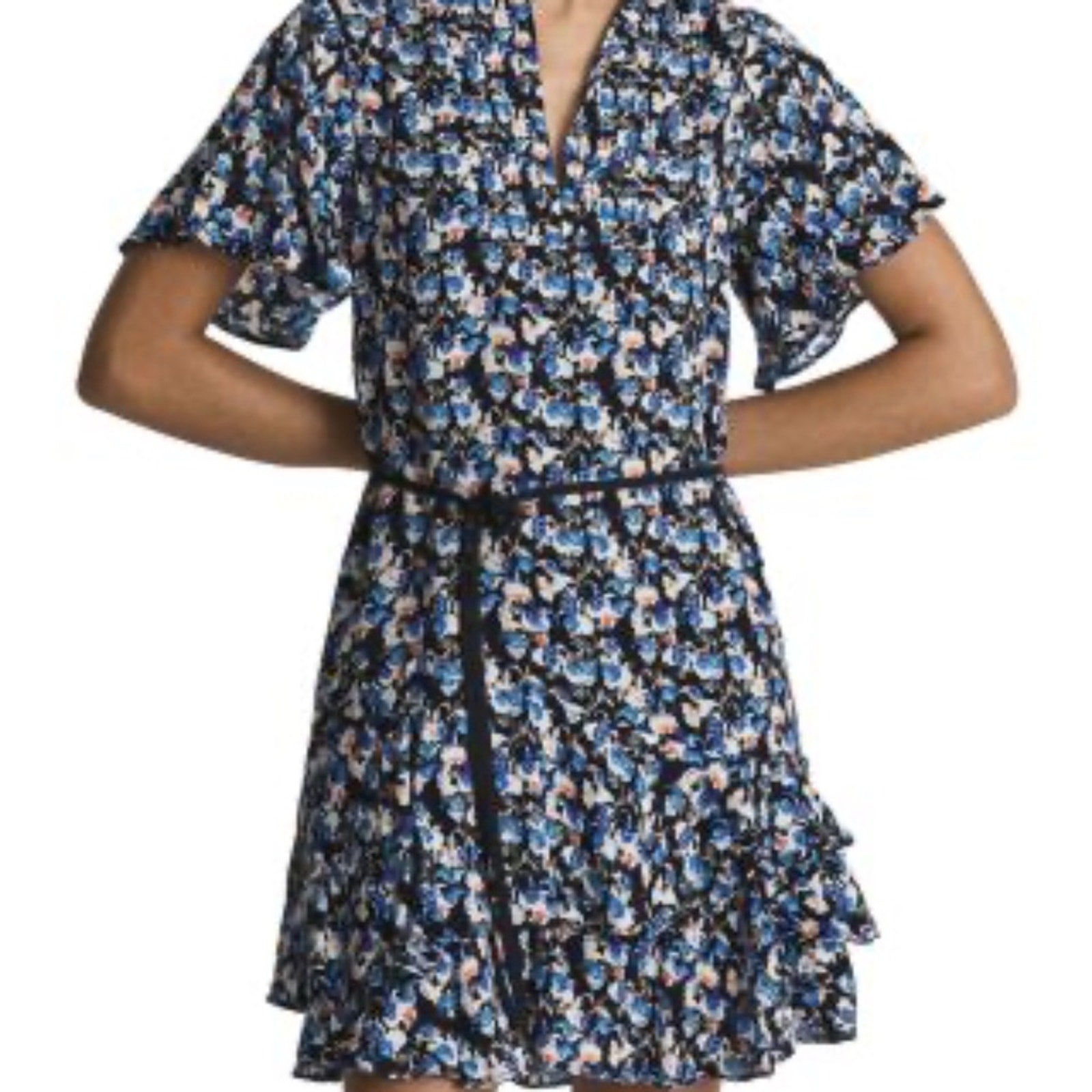 REISS Lulu Ditsy Print Flippy Dress in Blue - size 2