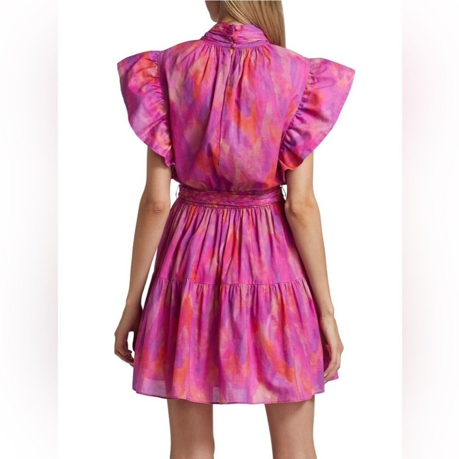 NWT Derek Lam 10 Crosby Finn Ruffle Wrap Dress, Fuchsia Multi - size 2