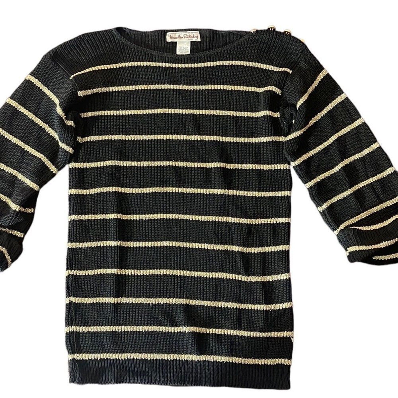 Vintage Diane Von Furstenberg black metallic gold sweater
