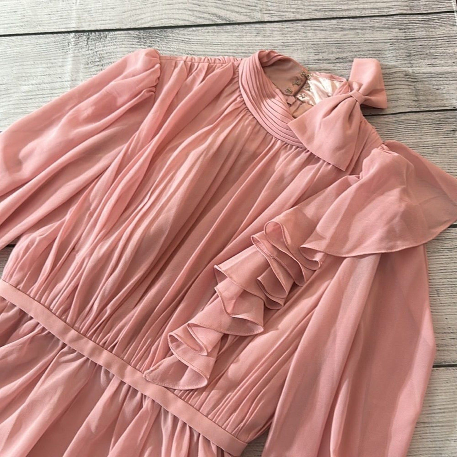 NWT Mac Duggal 55878 Mock Neck Long Sleeve Ruffle Dress Pink - size 2