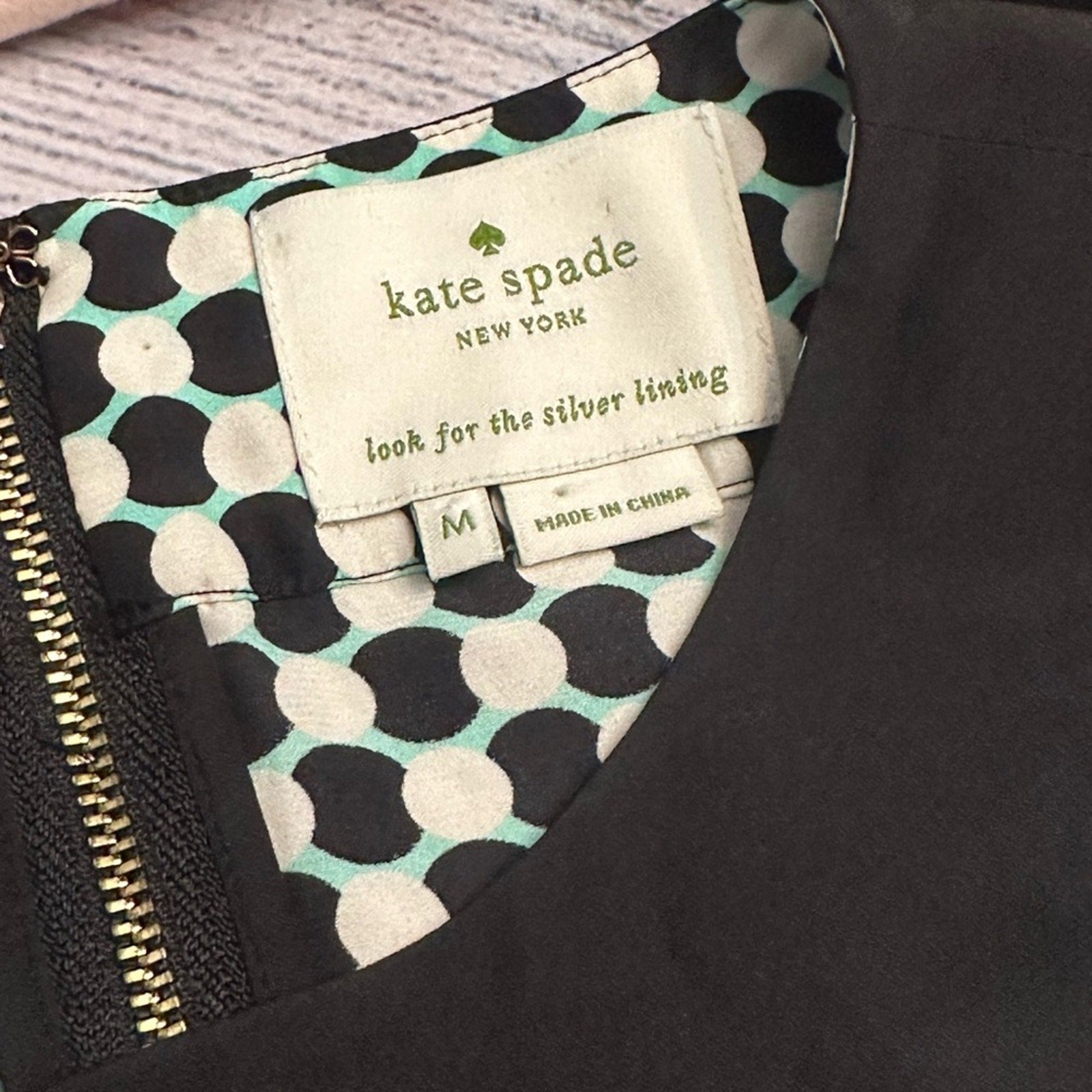 Kate Spade Kassia Silk 3/4 Sleeve Exposed Back Zipper Geo Shift Dress - size M